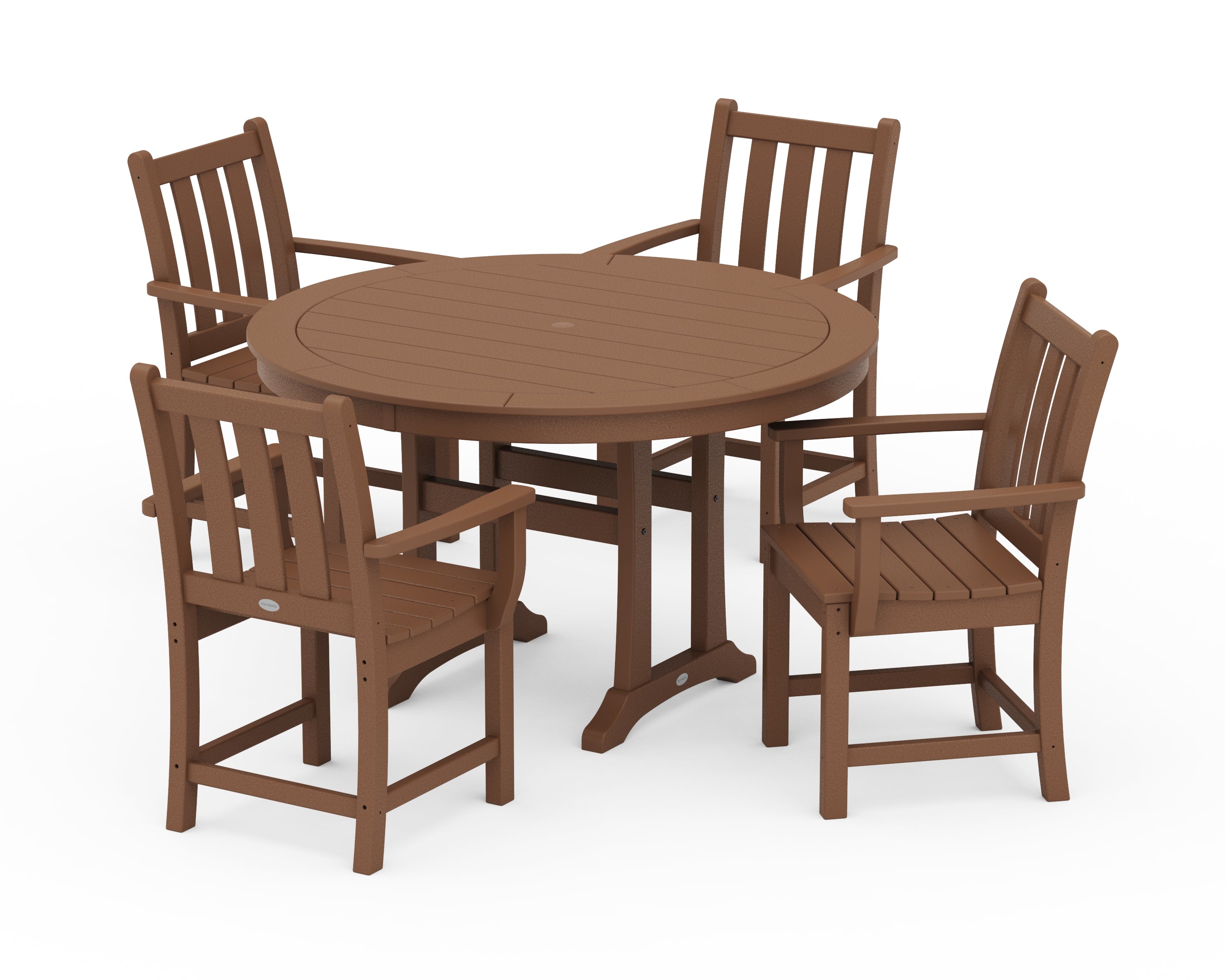 POLYWOOD® Traditional Garden 5-Piece Round Dining Set with Trestle Legs in Teak