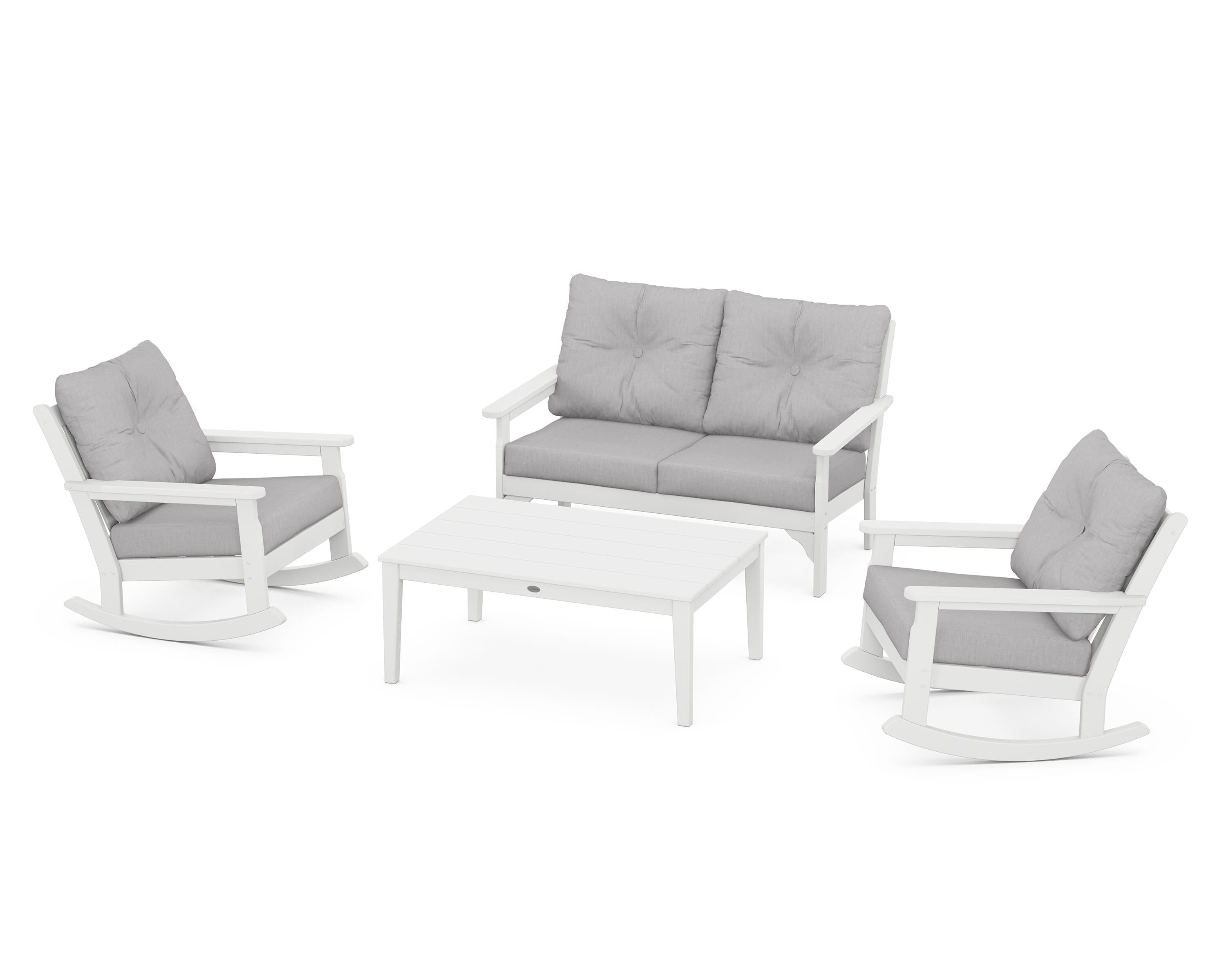 POLYWOOD® Vineyard 4-Piece Deep Seating Rocking Chair Set in White / Granite