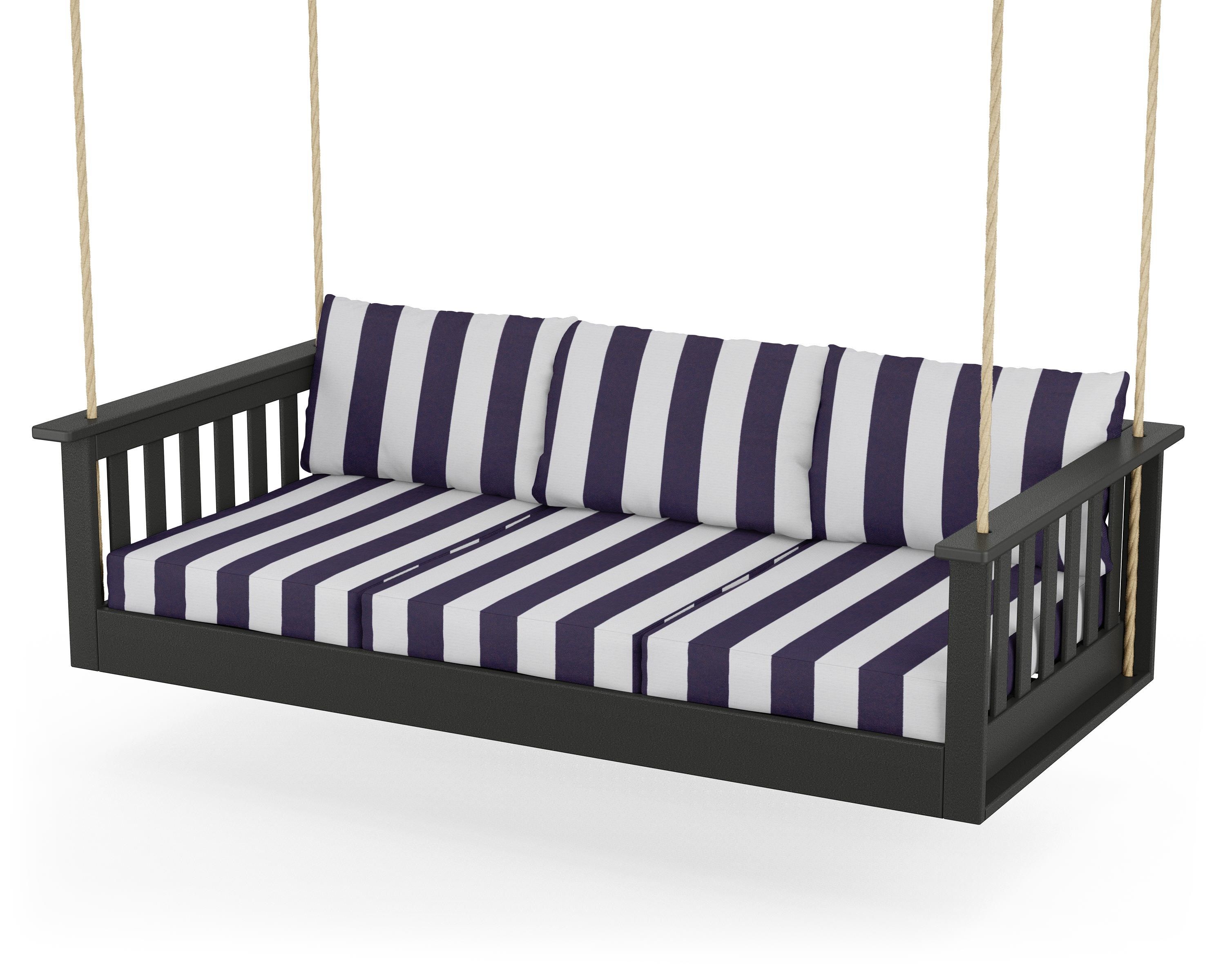 POLYWOOD® Vineyard Daybed Swing in Black / Cabana Stripe Navy