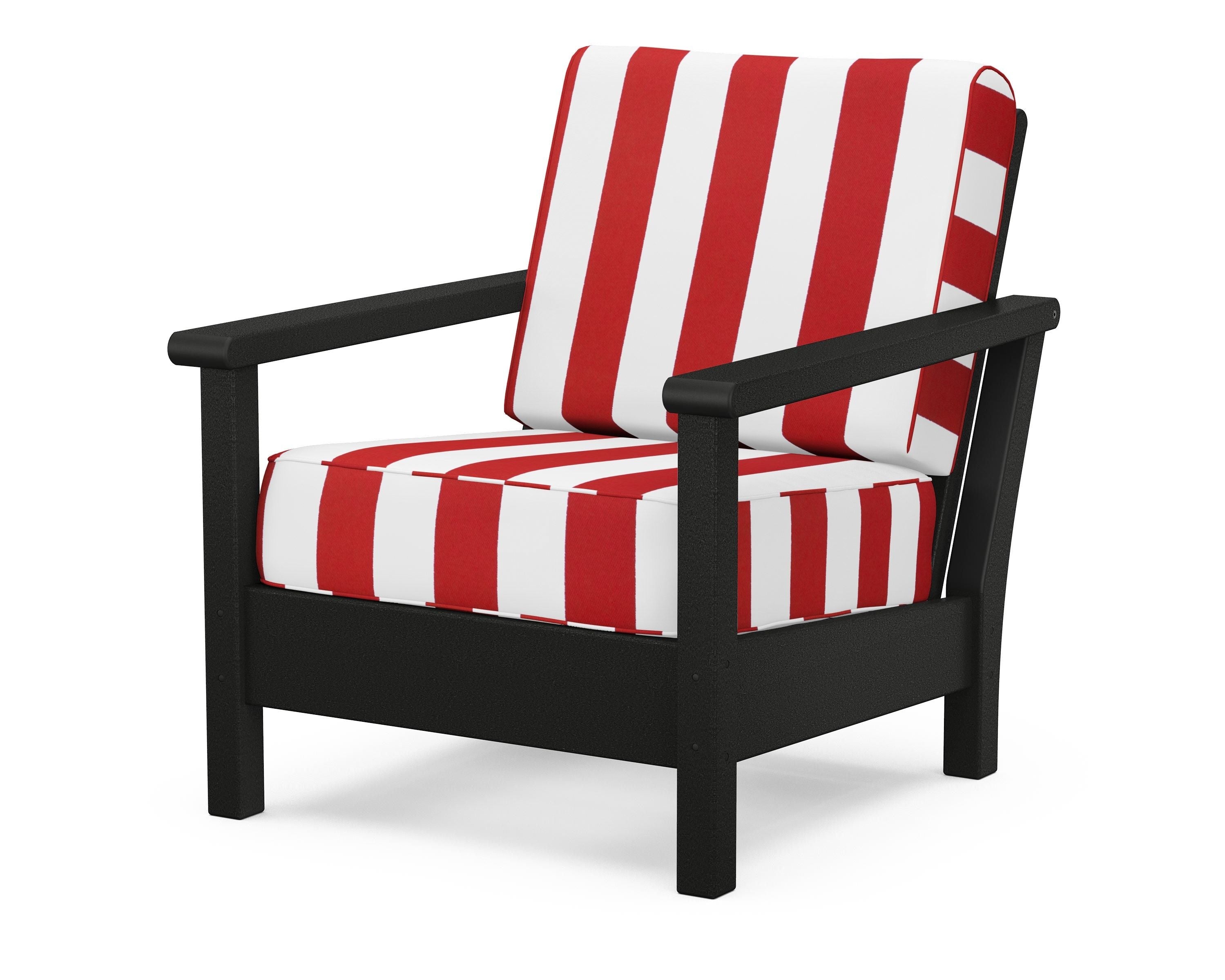POLYWOOD® Harbour Deep Seating Chair in Black / Cabana Stripe Crimson