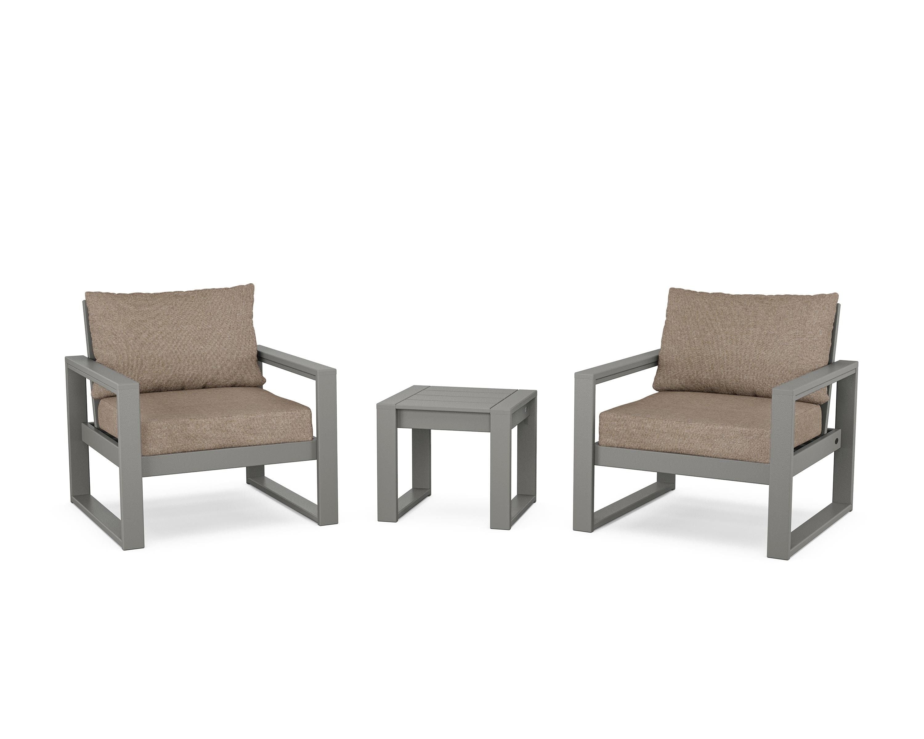 POLYWOOD® EDGE Sectional 3-Piece Deep Seating Set in Slate Grey / Spiced Burlap