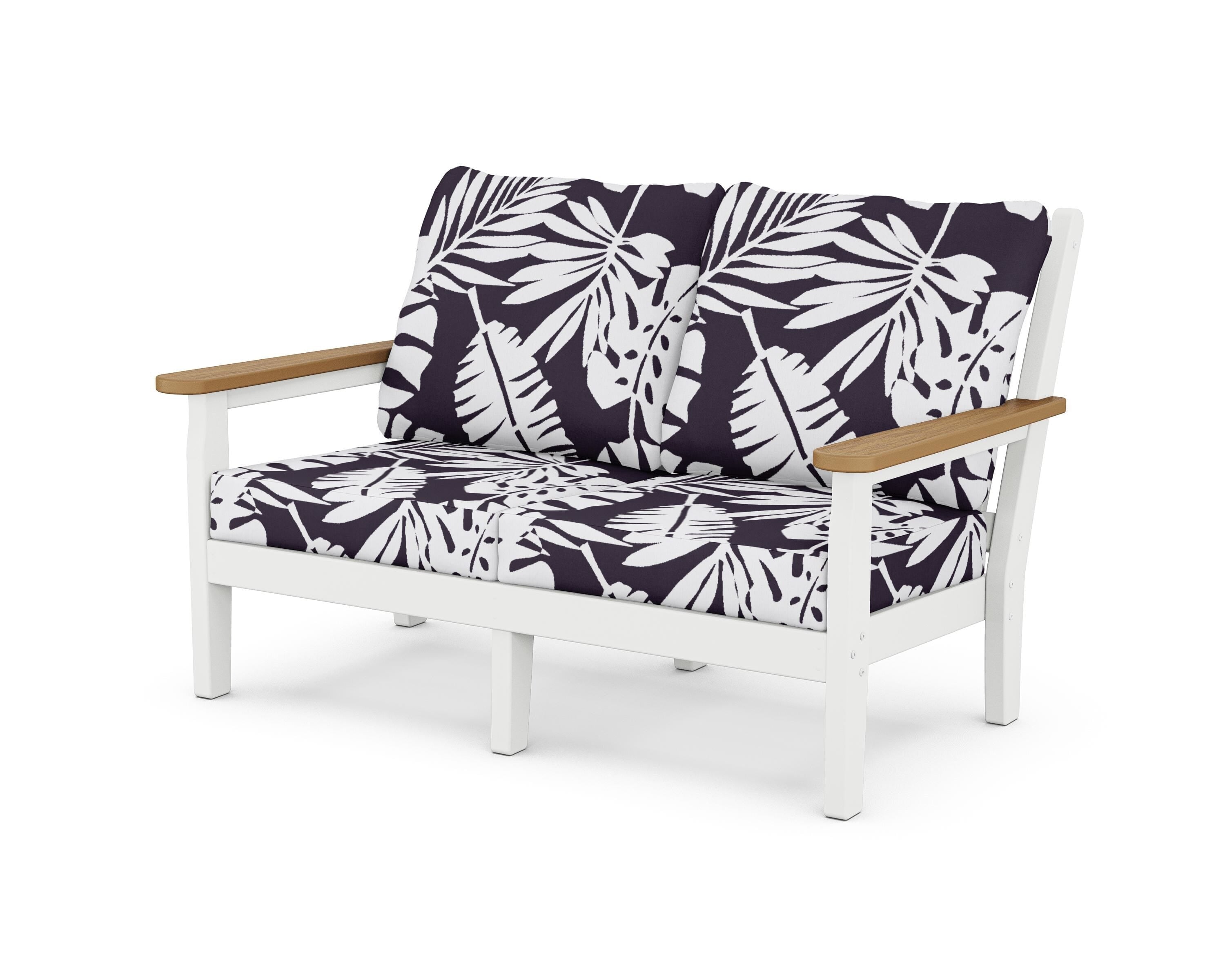 POLYWOOD® Chippendale Deep Seating Loveseat in White / Natural / Leaf Navy