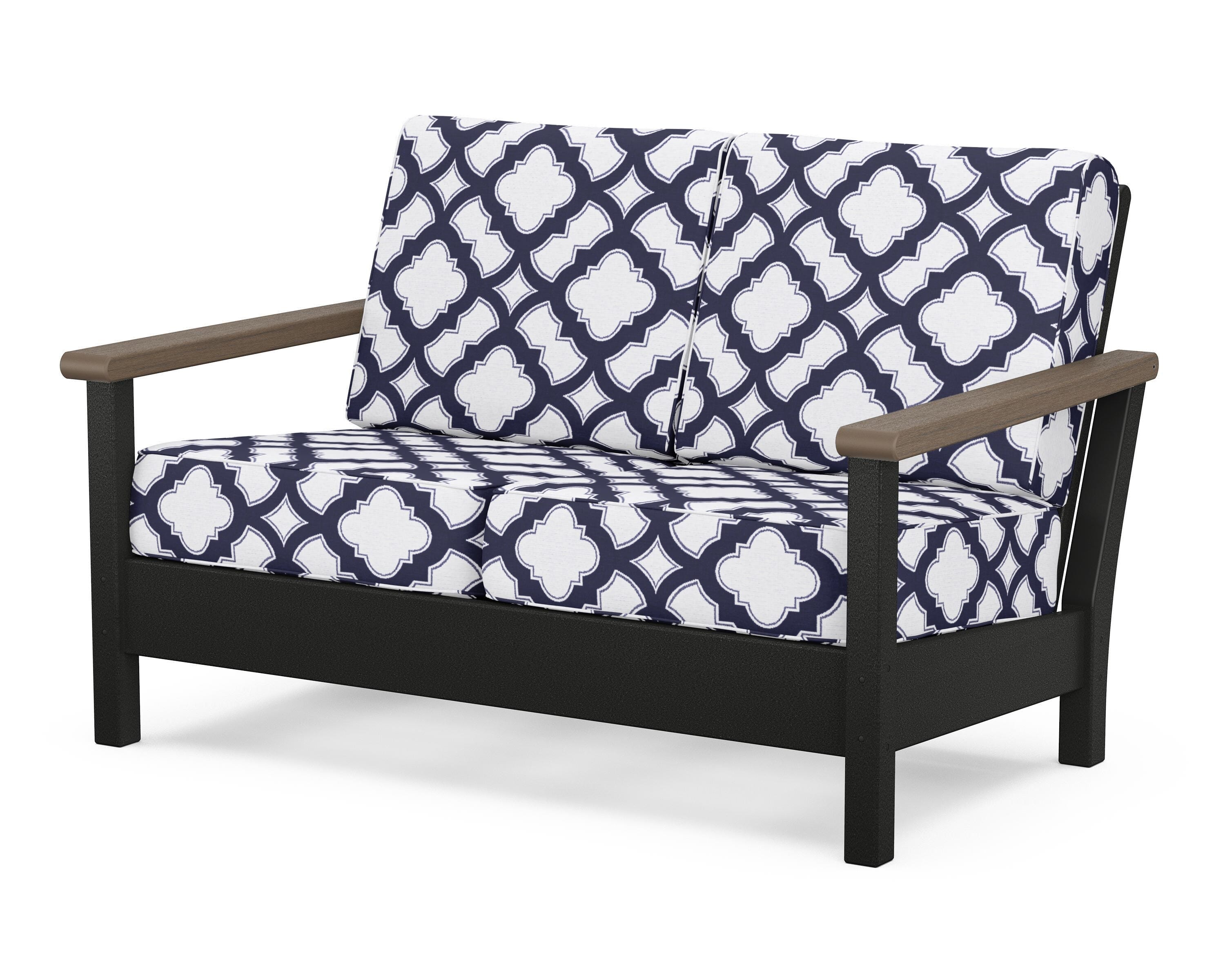 POLYWOOD® Harbour Deep Seating Loveseat in Black / Kona / Trellis Navy