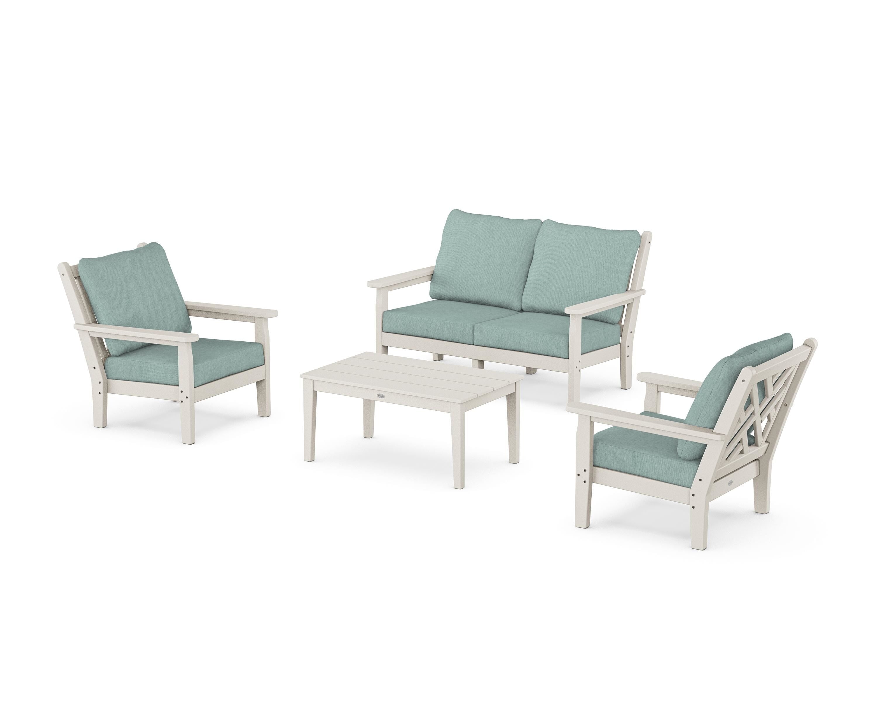 POLYWOOD® Chippendale 4-Piece Deep Seating Set with Loveseat in Sand / Glacier Spa
