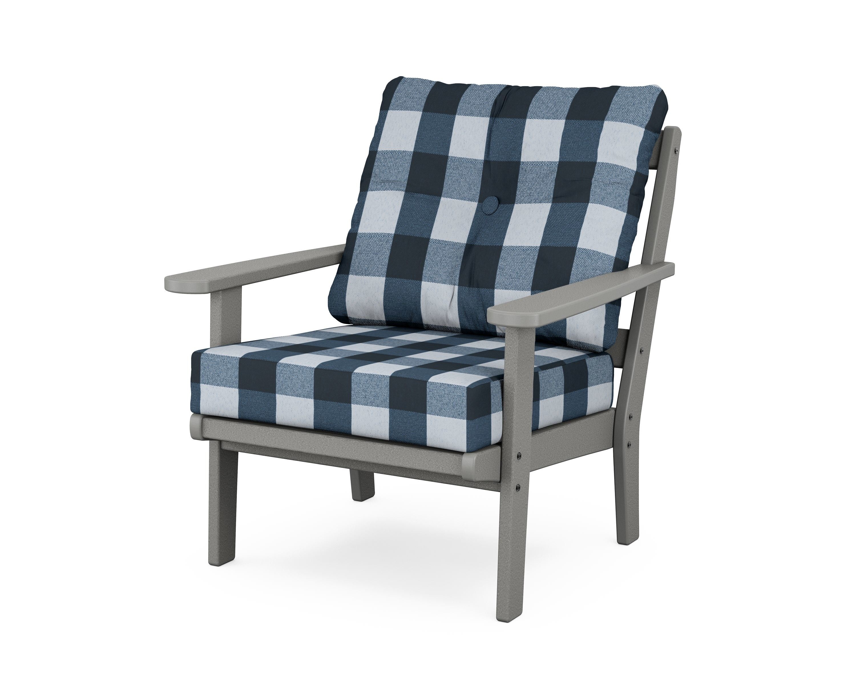 POLYWOOD® Mission Deep Seating Chair in Slate Grey / Buffalo Plaid Marine Indigo
