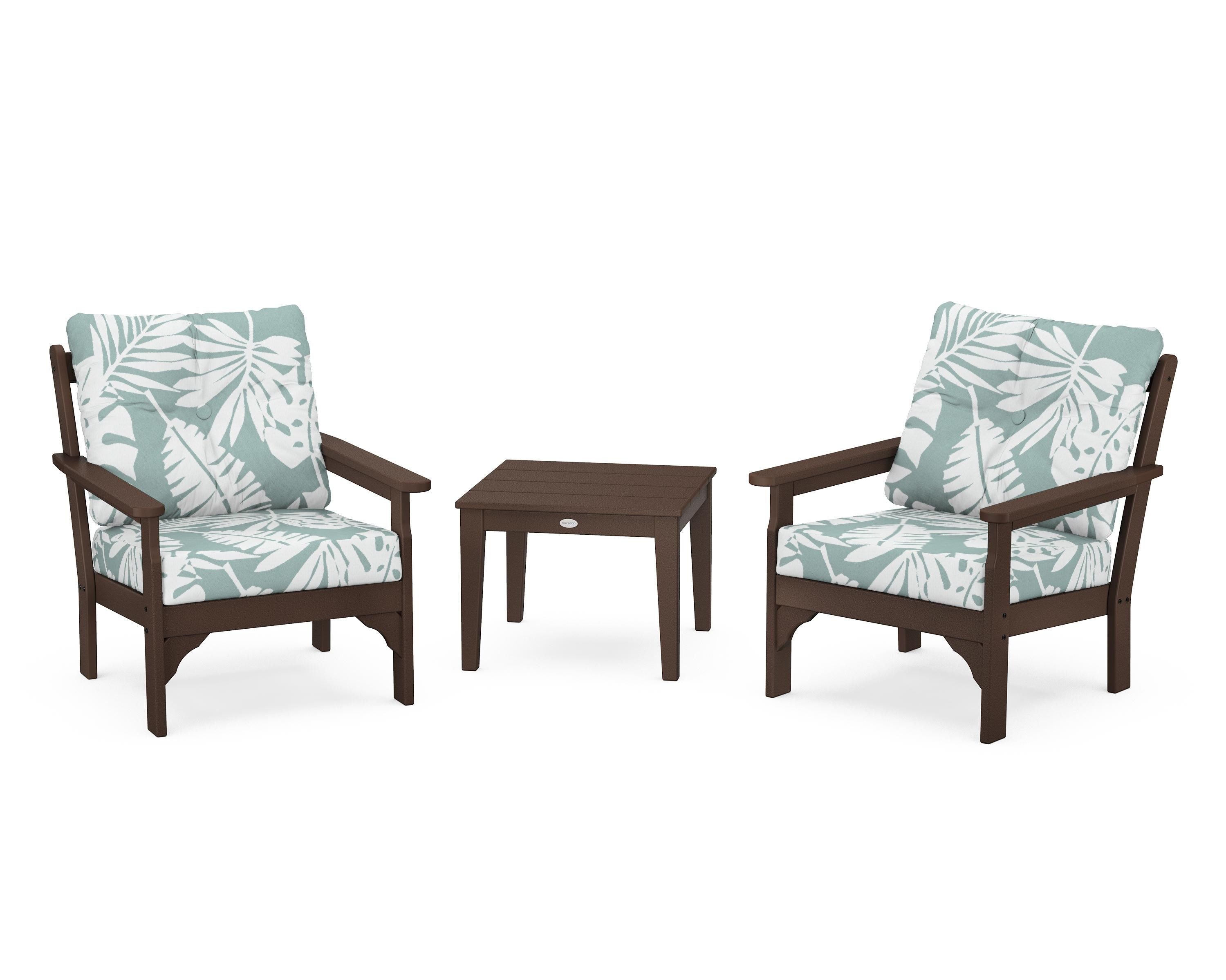 POLYWOOD® Vineyard 3-Piece Deep Seating Set in Mahogany / Leaf Glacier Spa