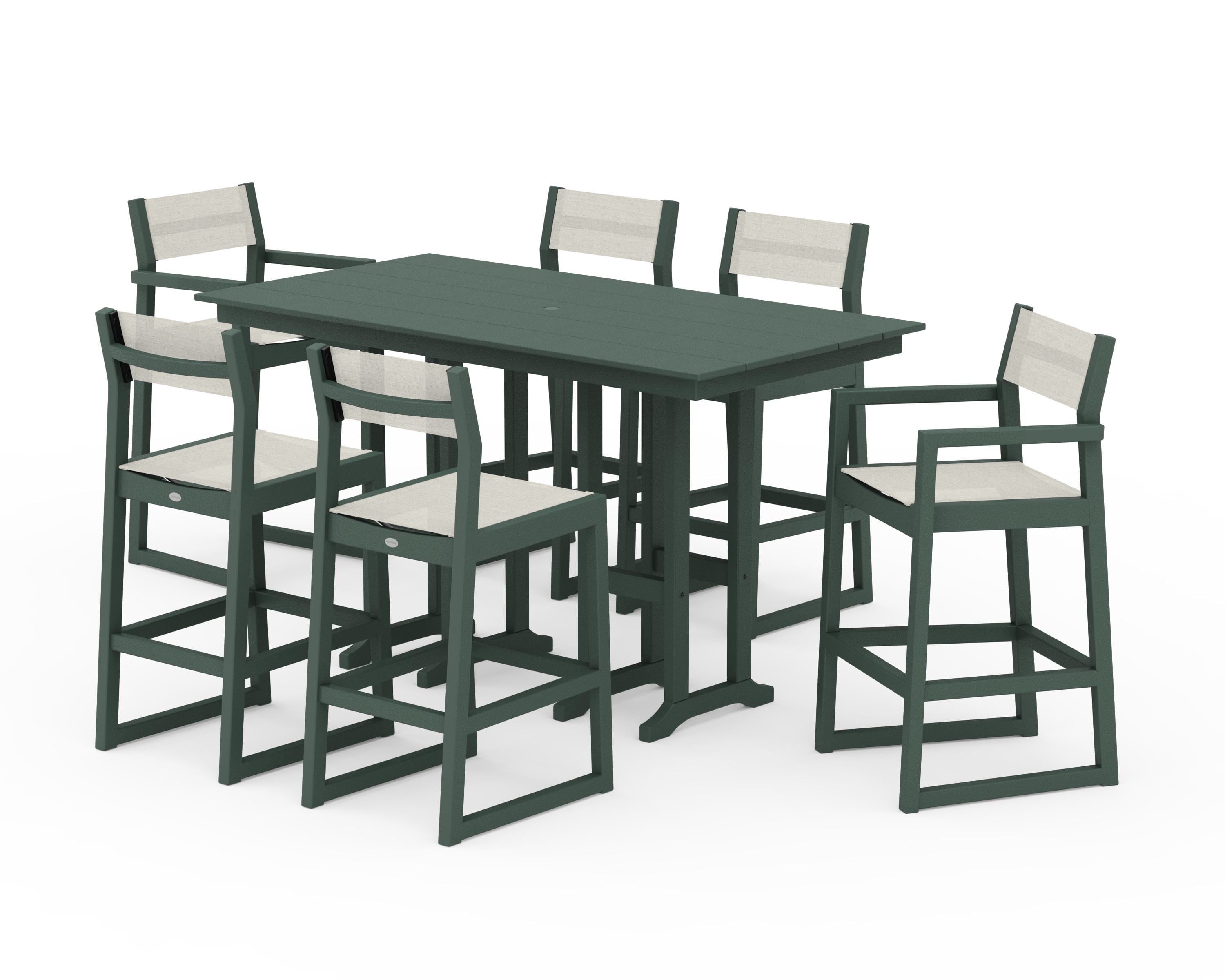 POLYWOOD® EDGE Sling 7-Piece Farmhouse Bar Set in Green / Parchment Sling