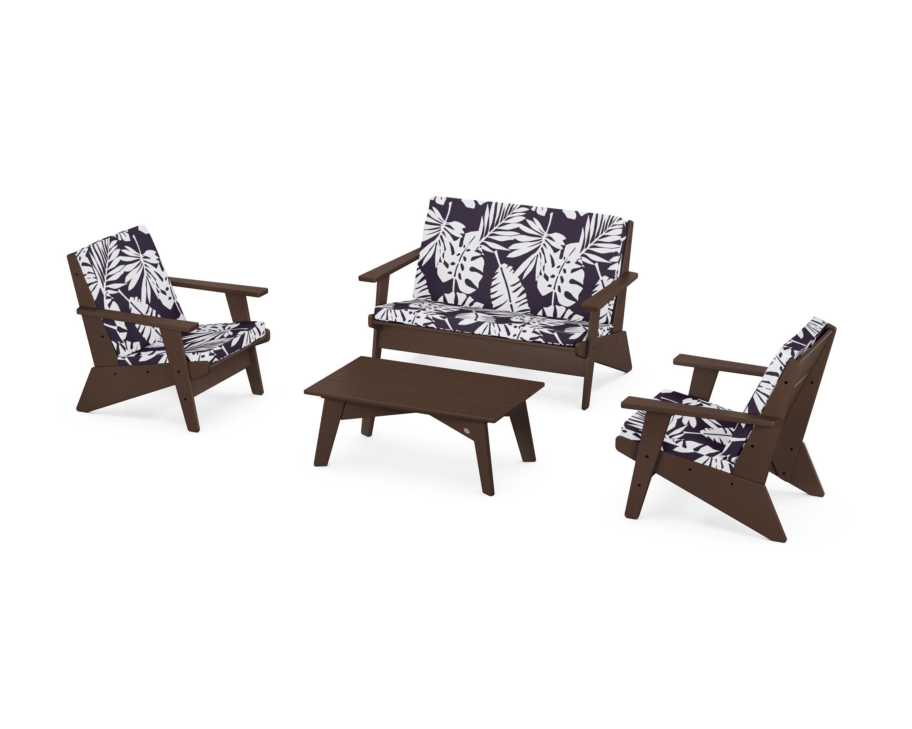 POLYWOOD® Riviera Modern Lounge 4-Piece Set in Mahogany / Leaf Navy
