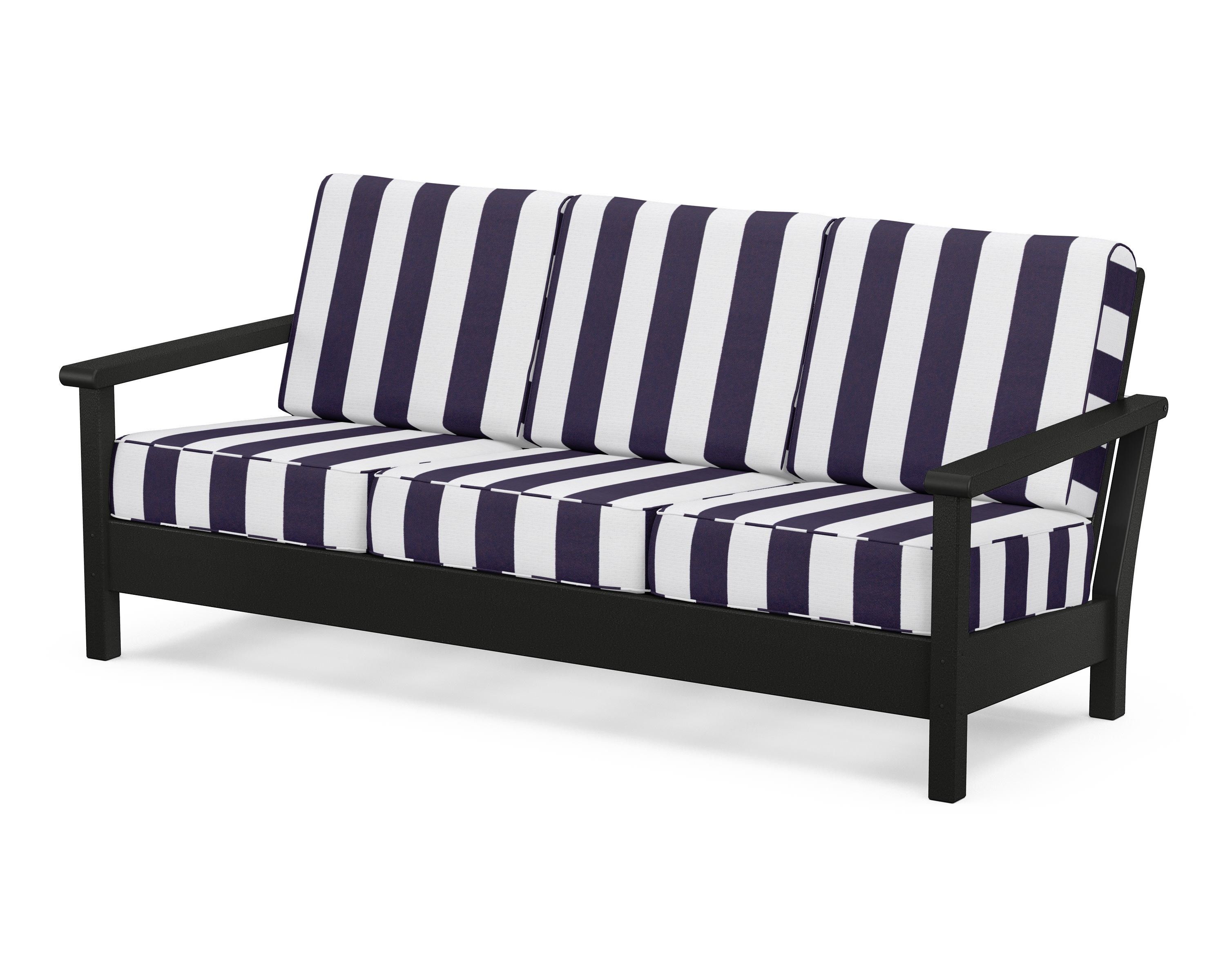 POLYWOOD® Harbour Deep Seating Sofa in Black / Cabana Stripe Navy