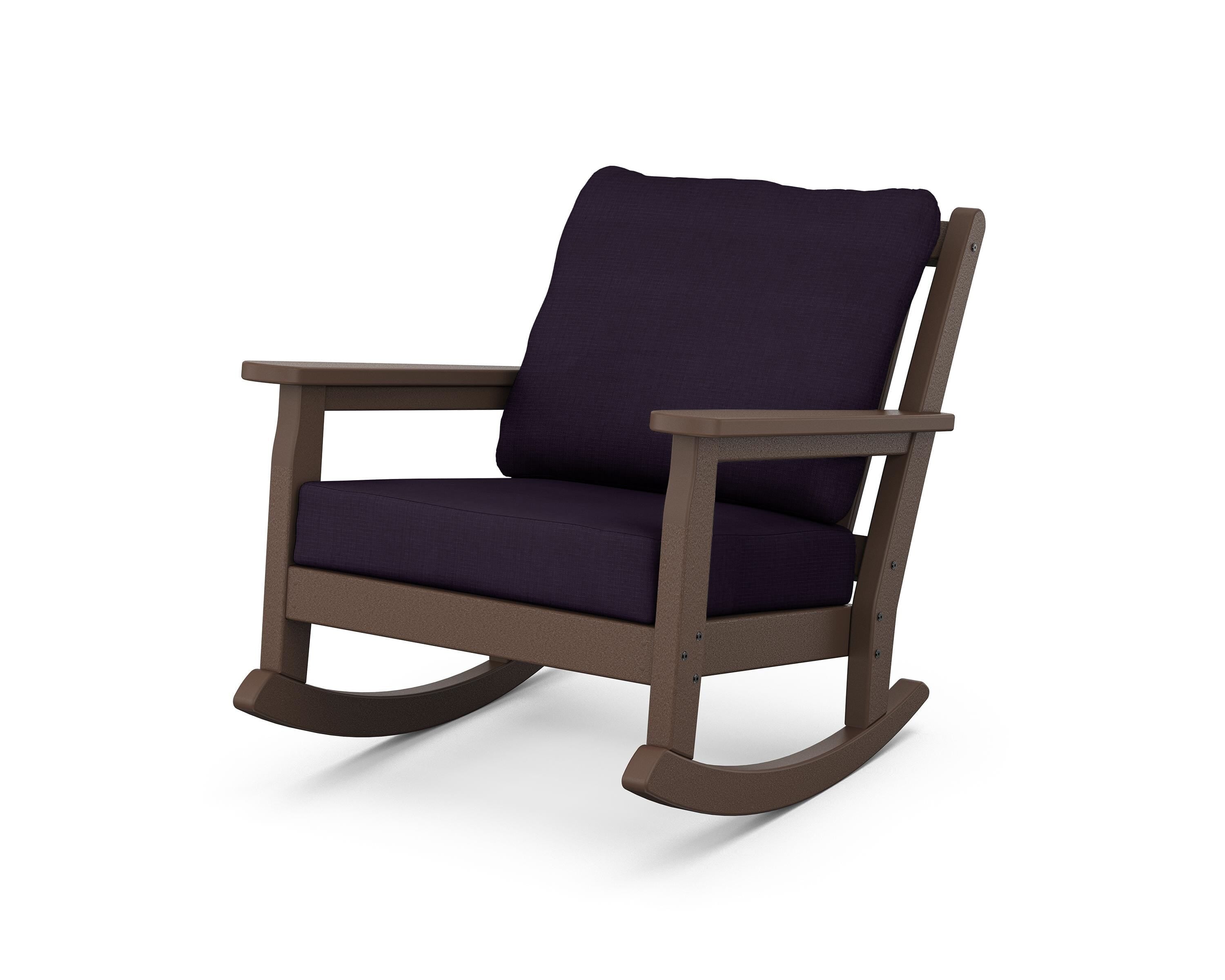POLYWOOD® Chippendale Deep Seating Rocking Chair in Mahogany / Navy Linen
