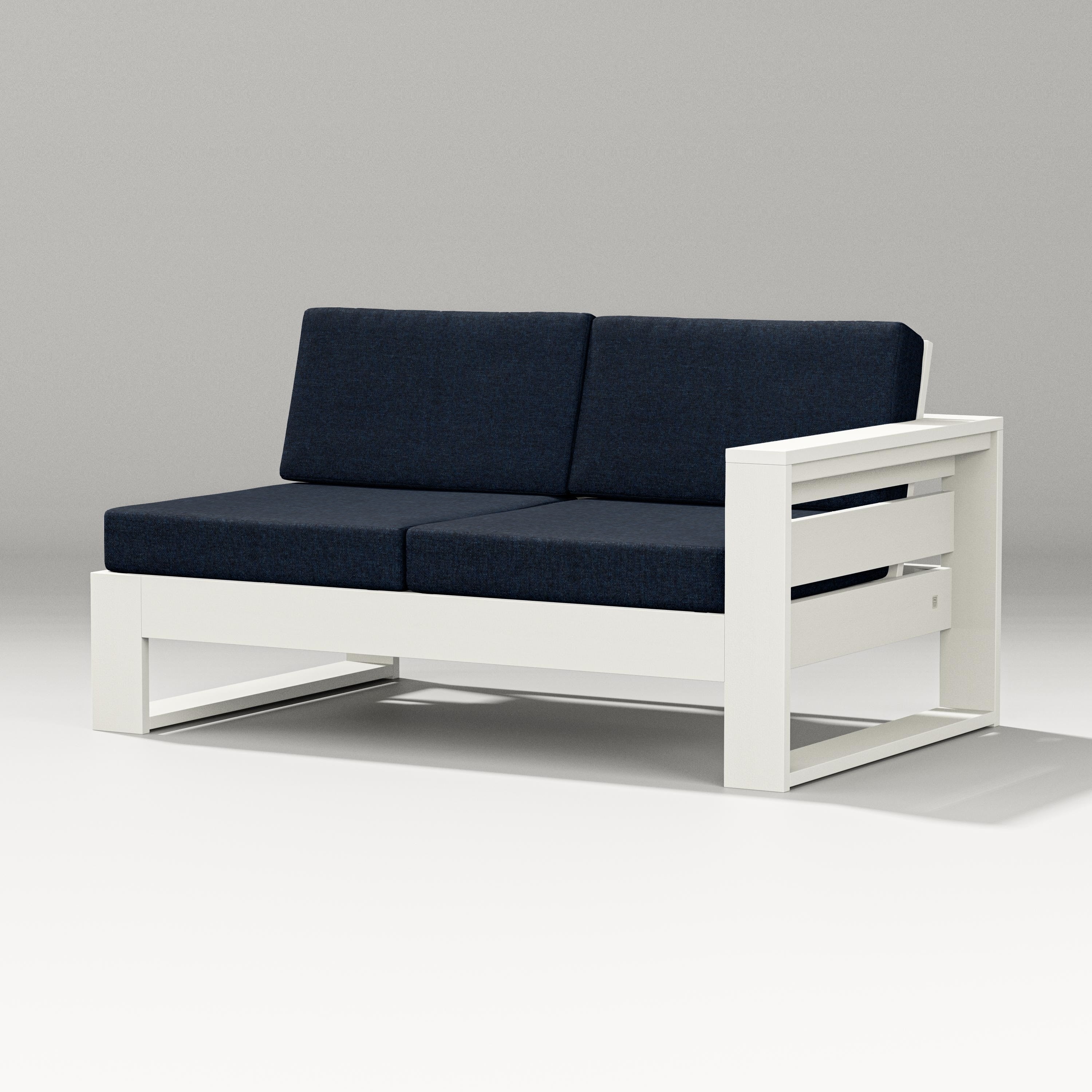 PW Designer Series Latitude Modular Right Arm Loveseat in Vintage White / Marine Indigo