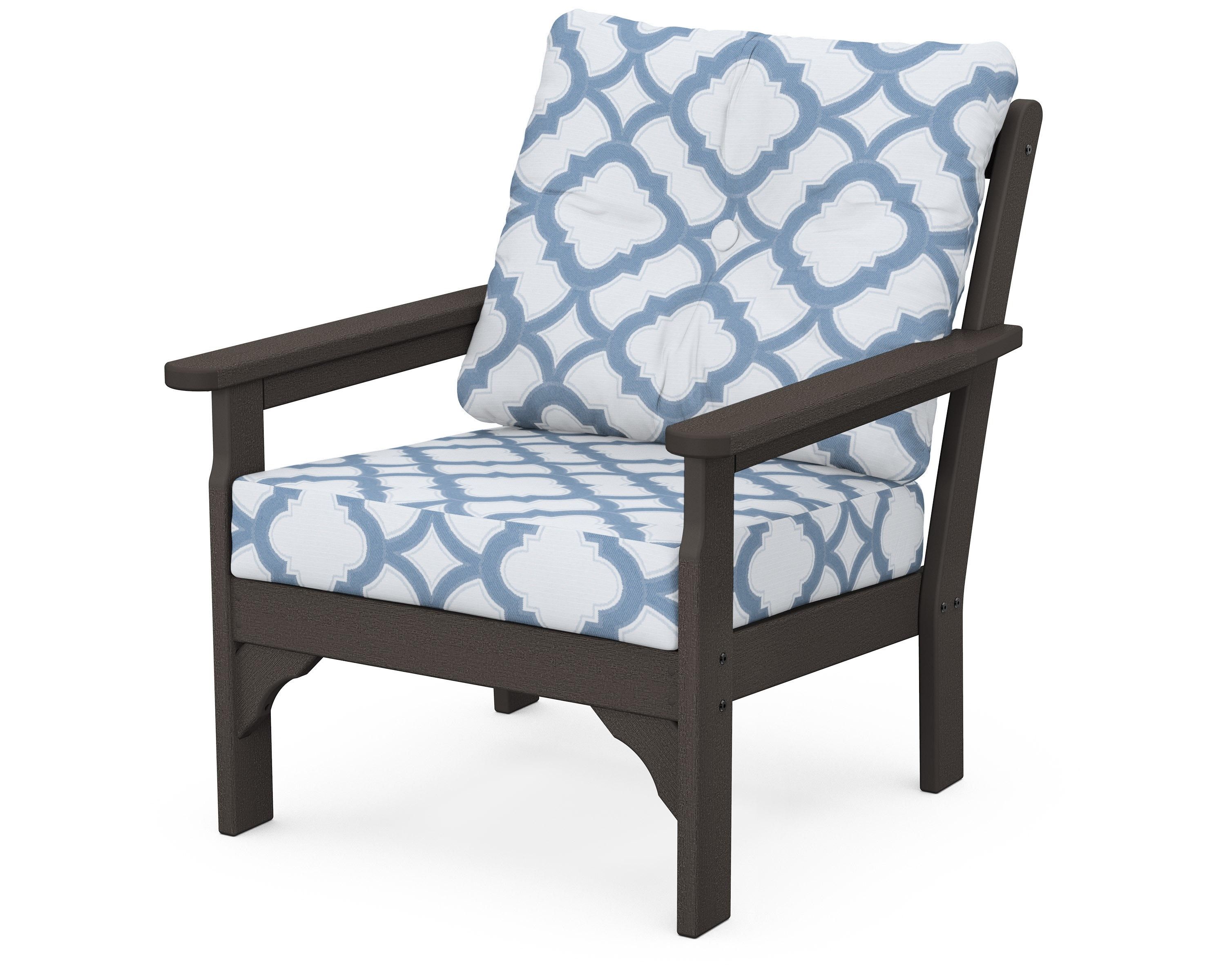 POLYWOOD® Vineyard Deep Seating Chair in Vintage Coffee / Trellis Sky Blue