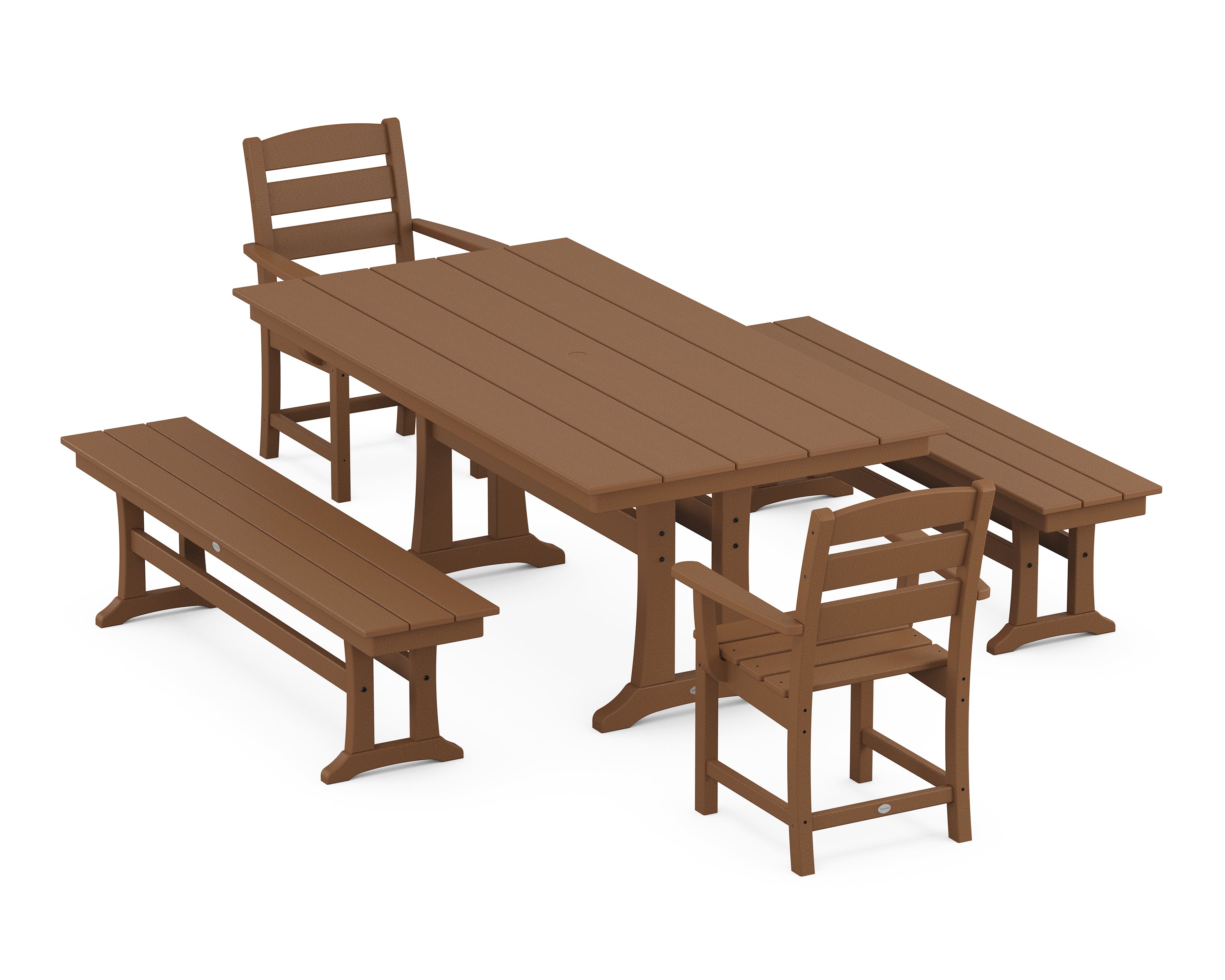 POLYWOOD® Lakeside 5-Piece Farmhouse Dining Set With Trestle Legs in Teak