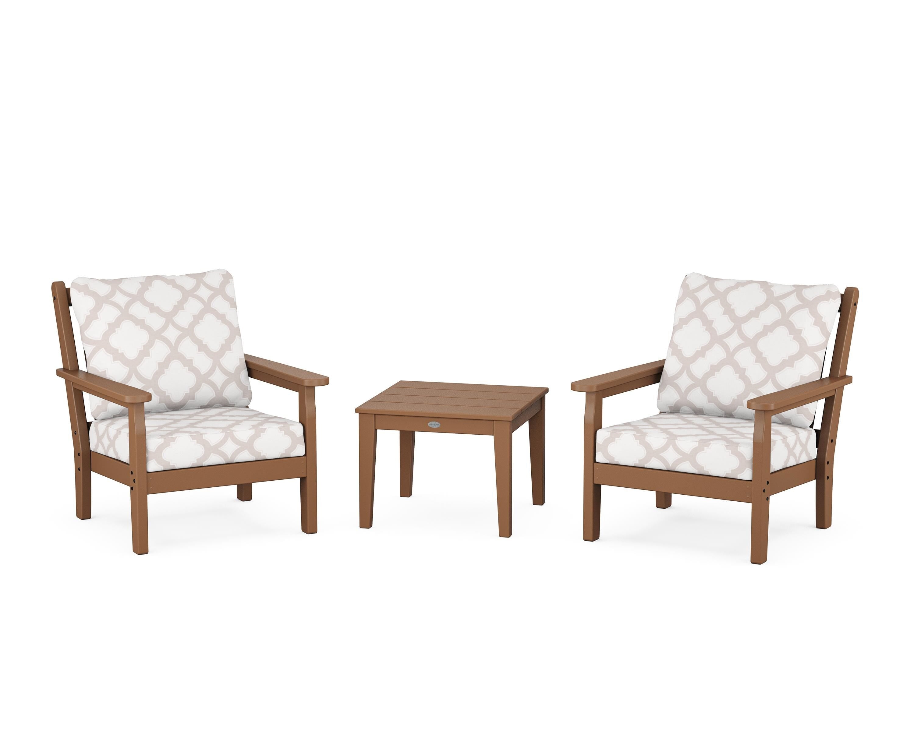 POLYWOOD® Chippendale 3-Piece Deep Seating Set in Teak / Trellis Dune Burlap