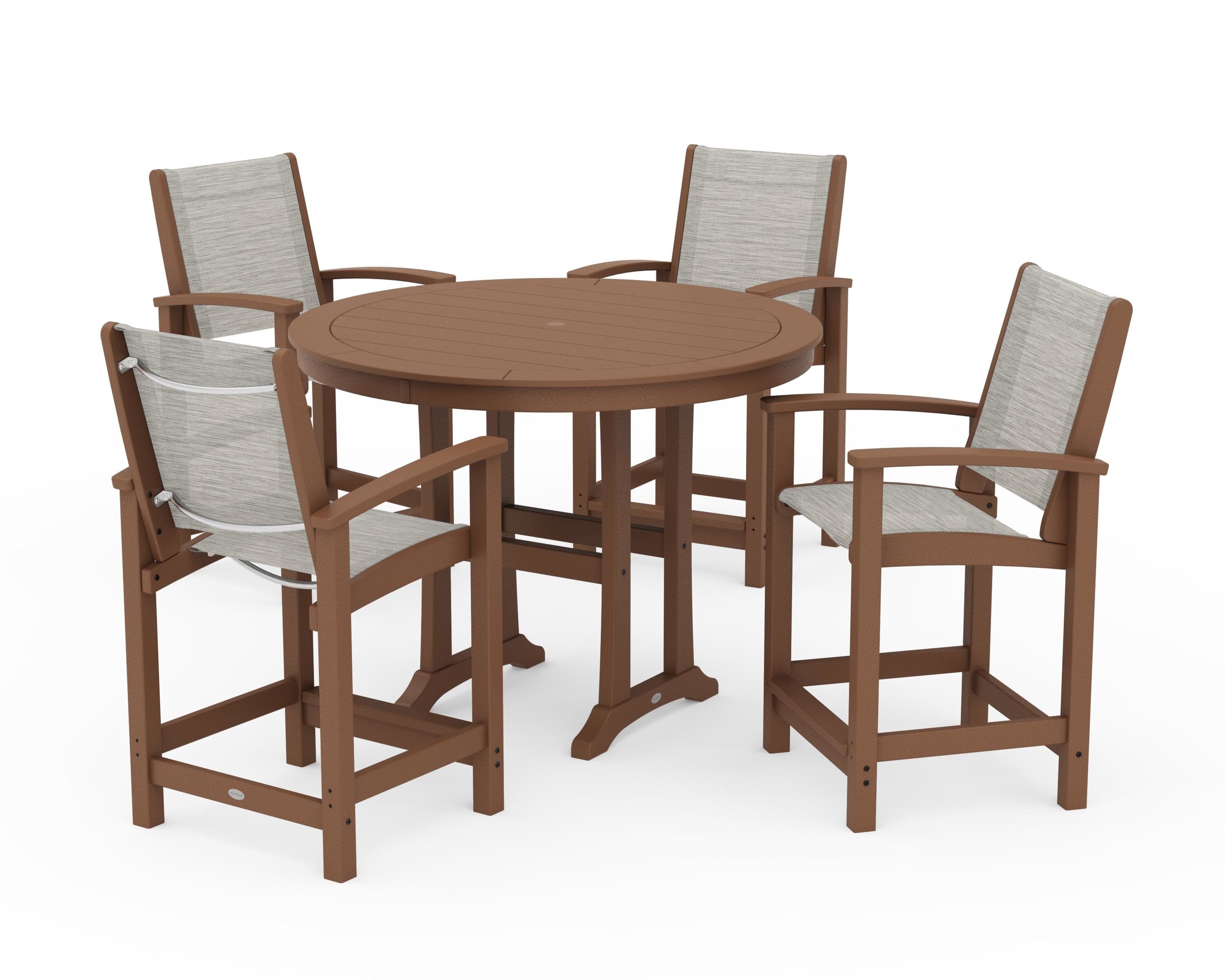 POLYWOOD® Coastal 5-Piece Counter Set in Teak / Birch Sling