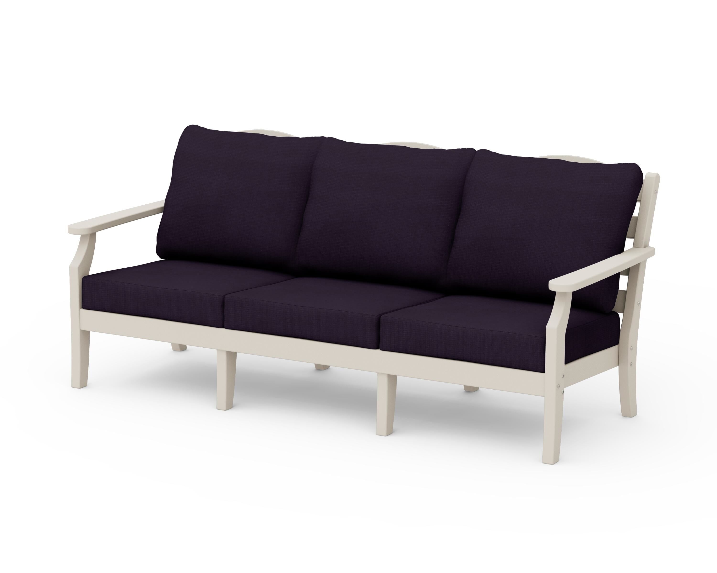 Draper James™ by POLYWOOD® Savannah Deep Seating Sofa in Sand / Navy Linen