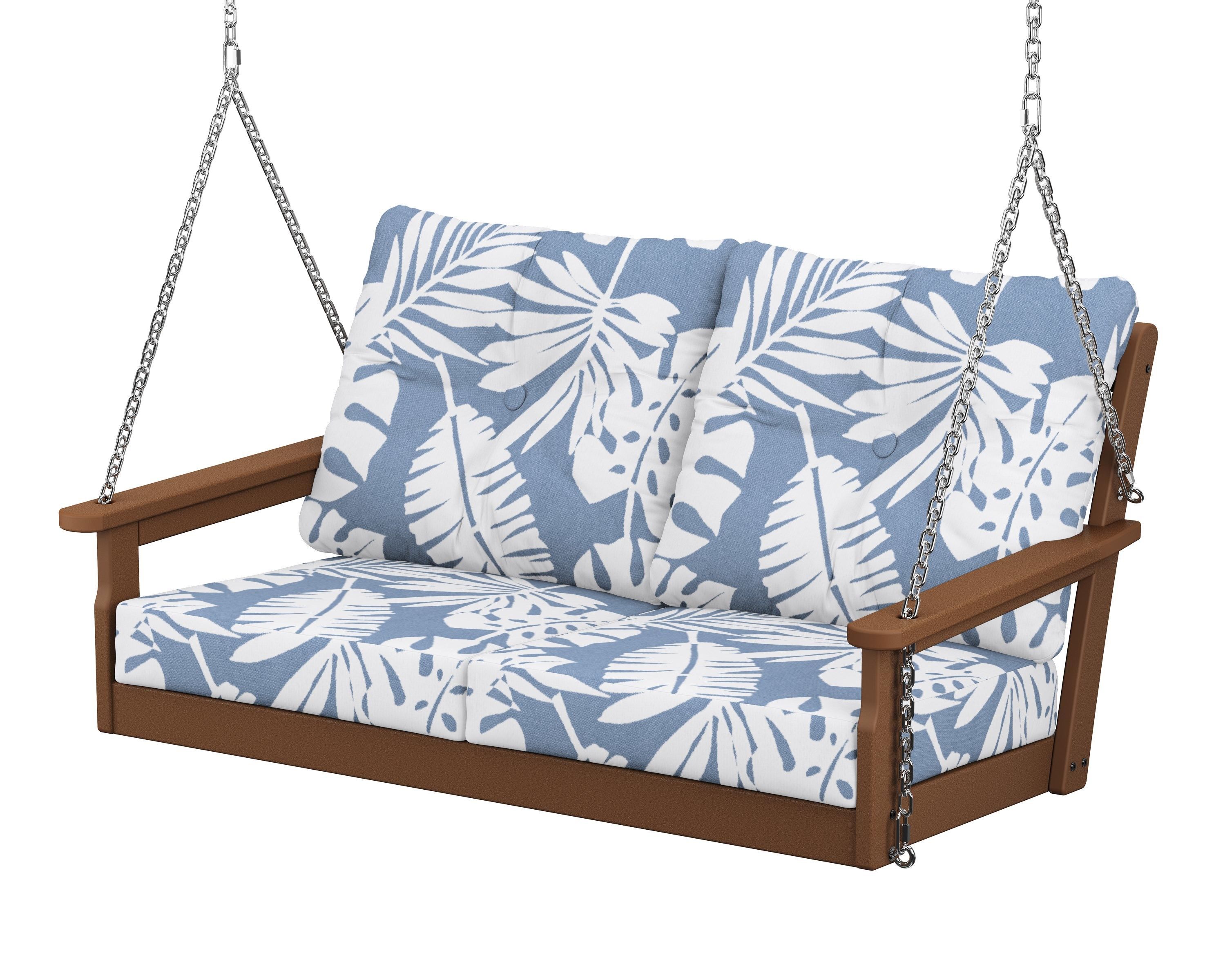 POLYWOOD® Vineyard Deep Seating Swing in Teak / Leaf Sky Blue