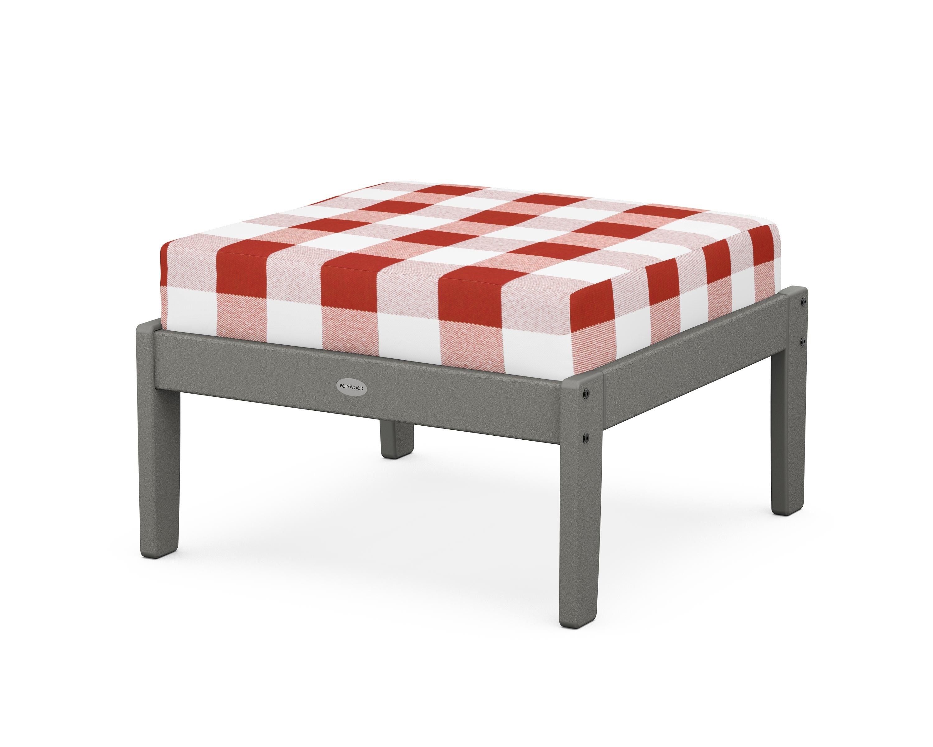 POLYWOOD® Braxton Deep Seating Ottoman in Slate Grey / Buffalo Plaid Crimson