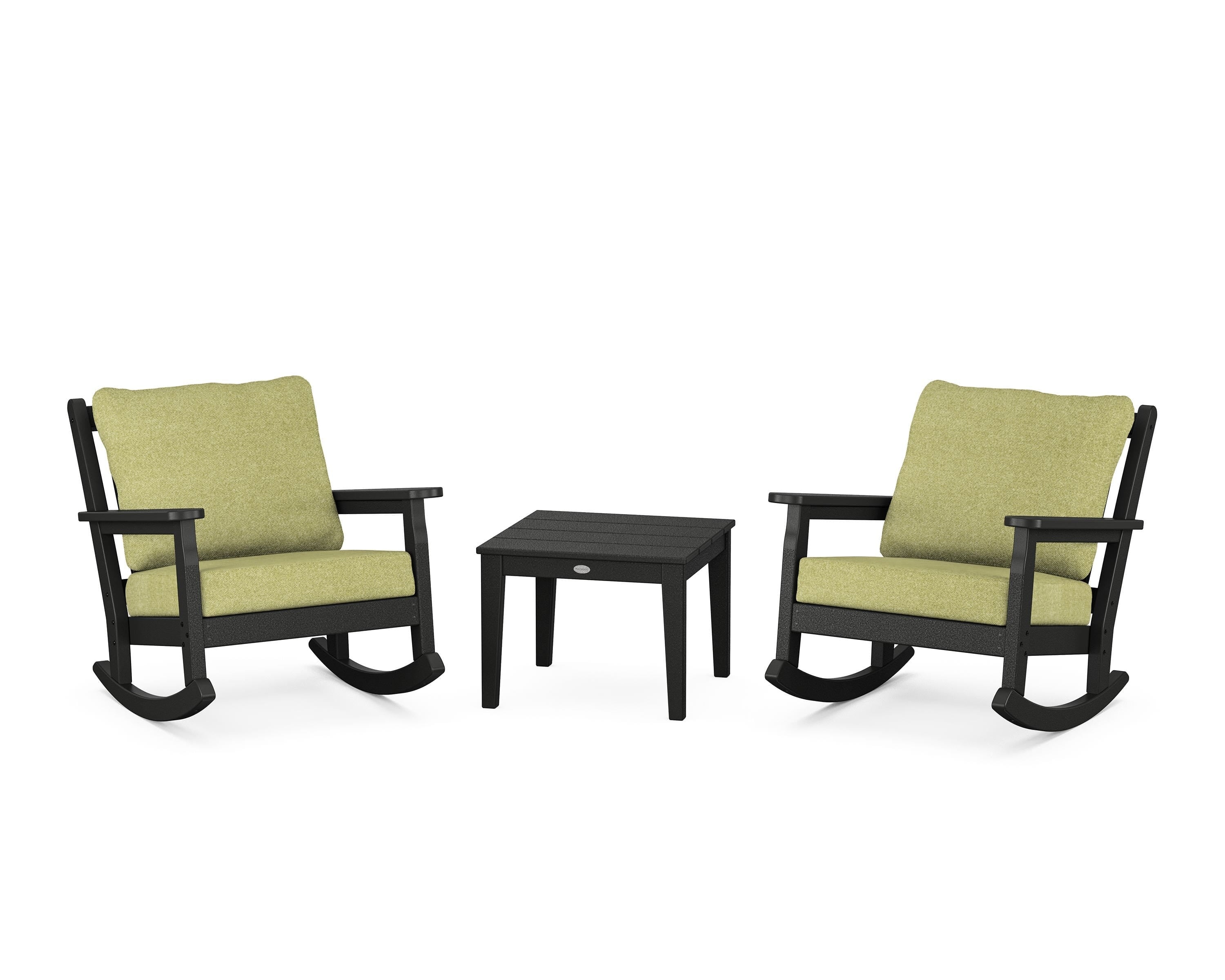 POLYWOOD® Chippendale 3-Piece Deep Seating Rocker Set in Black / Chartreuse Boucle