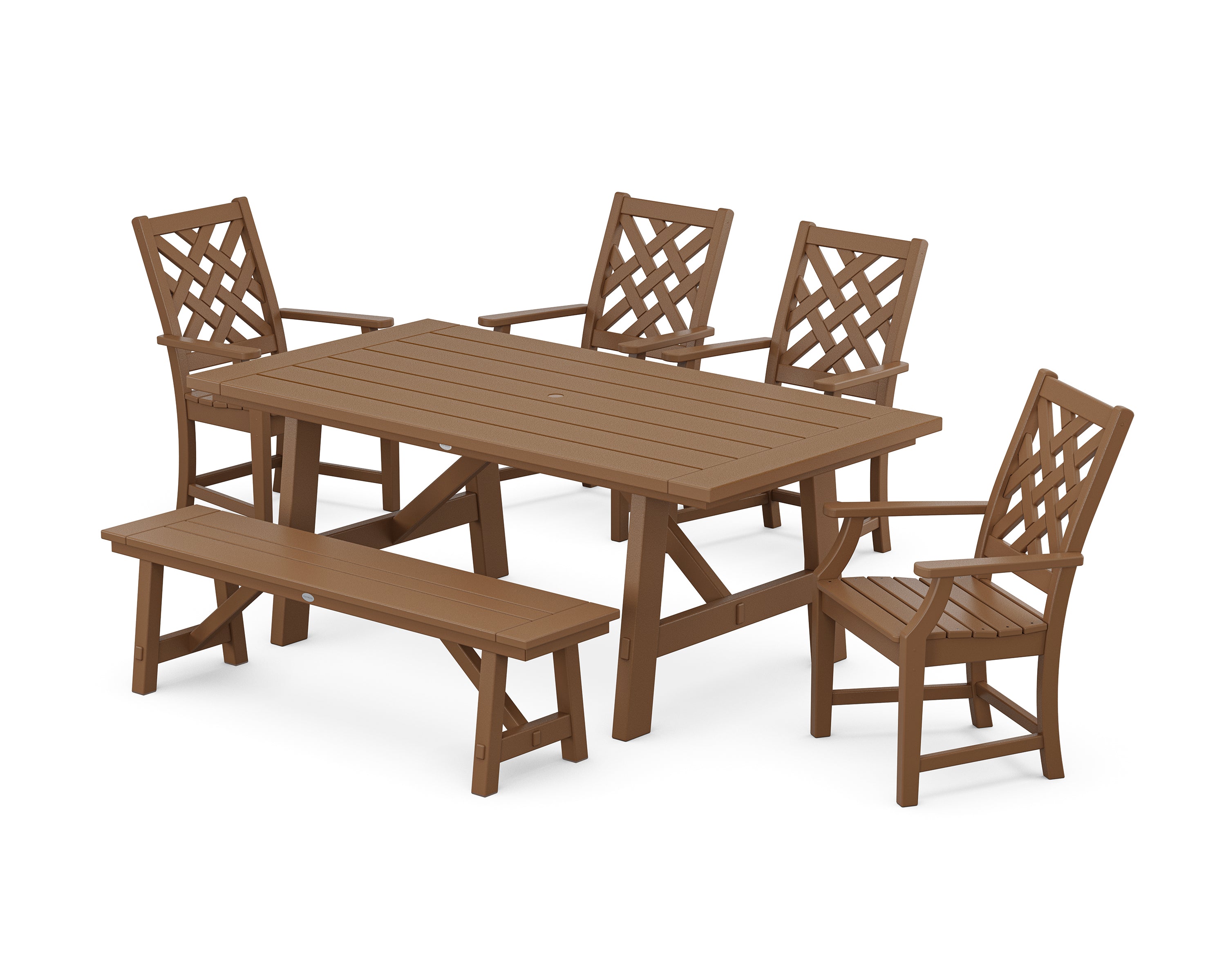 Country Living Wovendale 6-Piece Rustic Farmhouse Dining Set with Bench in Teak