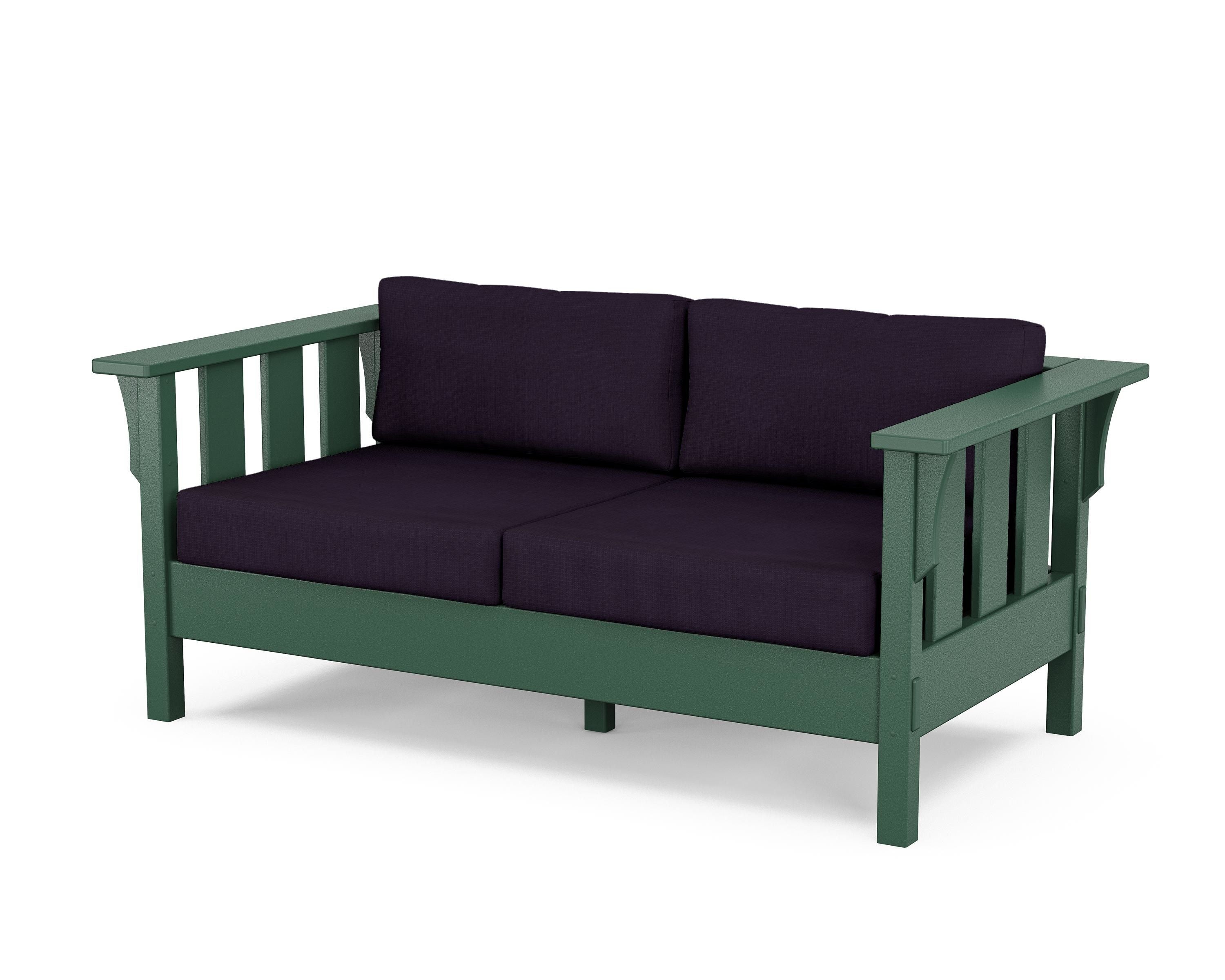 Martha Stewart by POLYWOOD® Acadia Deep Seating Loveseat in Green / Navy Linen