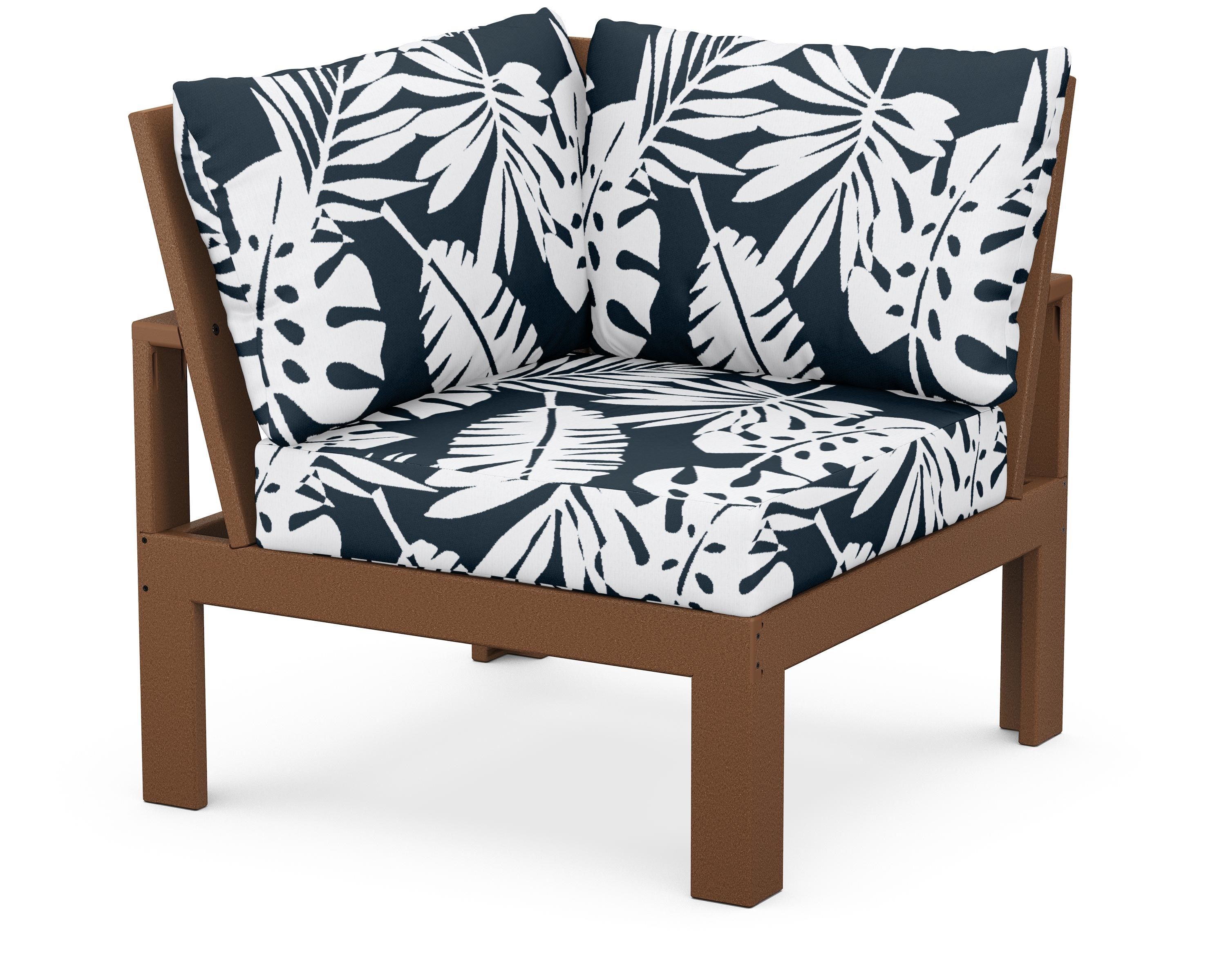 Unbranded Modular Corner Chair in Teak / Leaf Marine Indigo