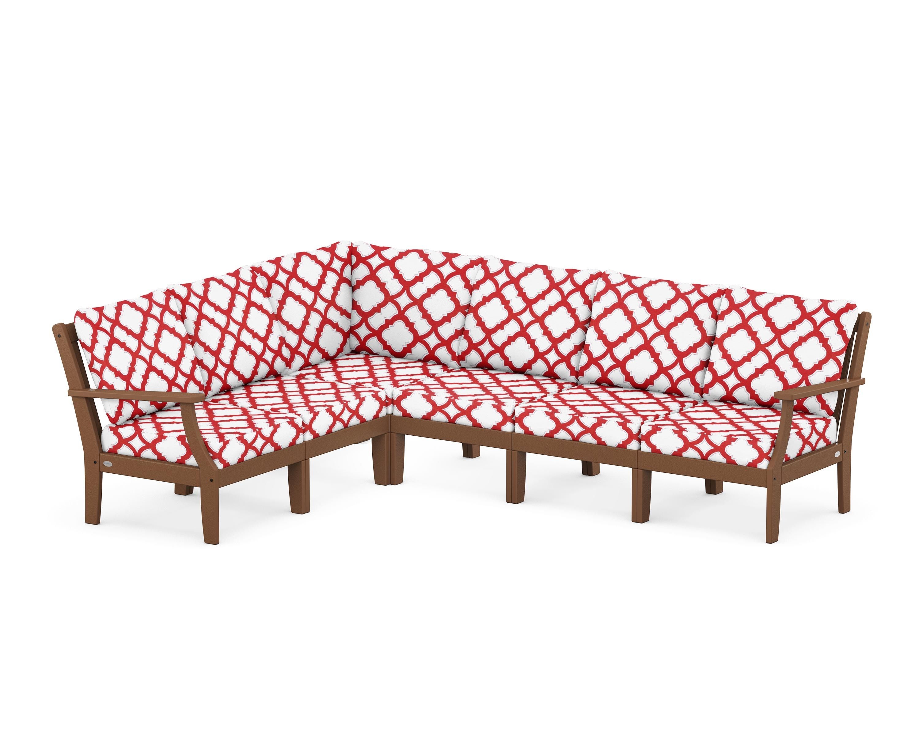 POLYWOOD® Braxton Modular 6-Piece Deep Seating Set in Teak / Trellis Crimson