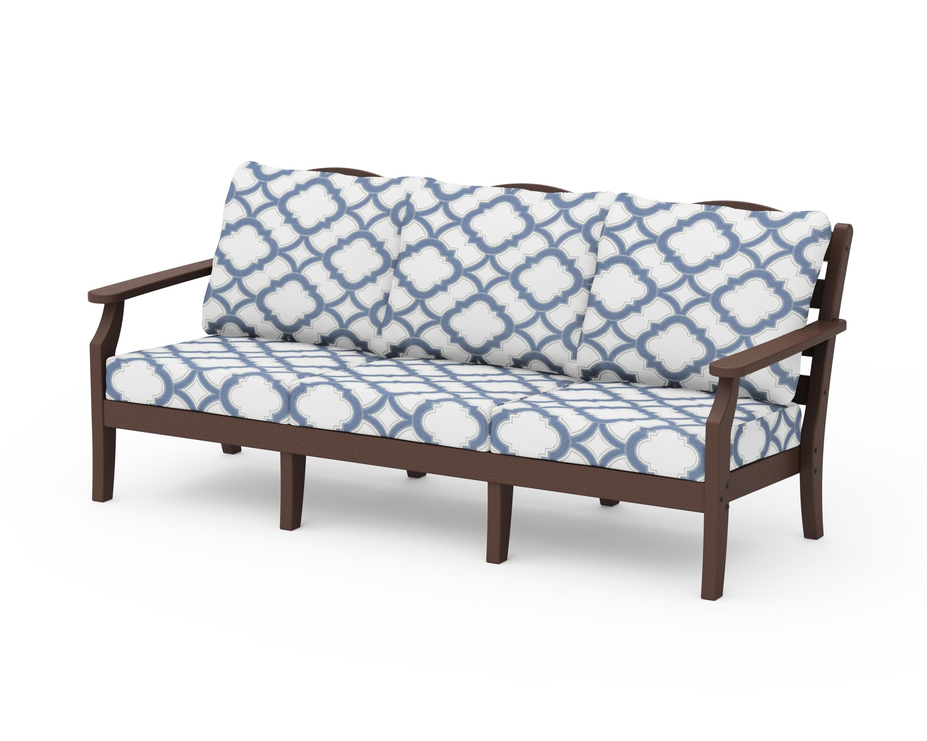 Draper James™ by POLYWOOD® Savannah Deep Seating Sofa in Mahogany / Trellis Sky Blue