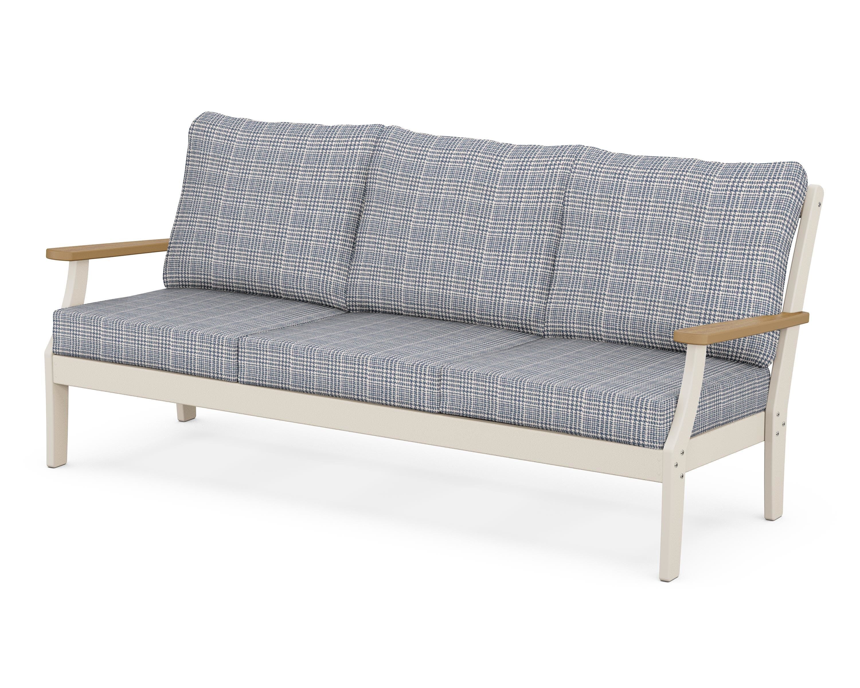 POLYWOOD® Braxton Deep Seating Sofa in Sand / Natural / Houndstooth Sky Blue