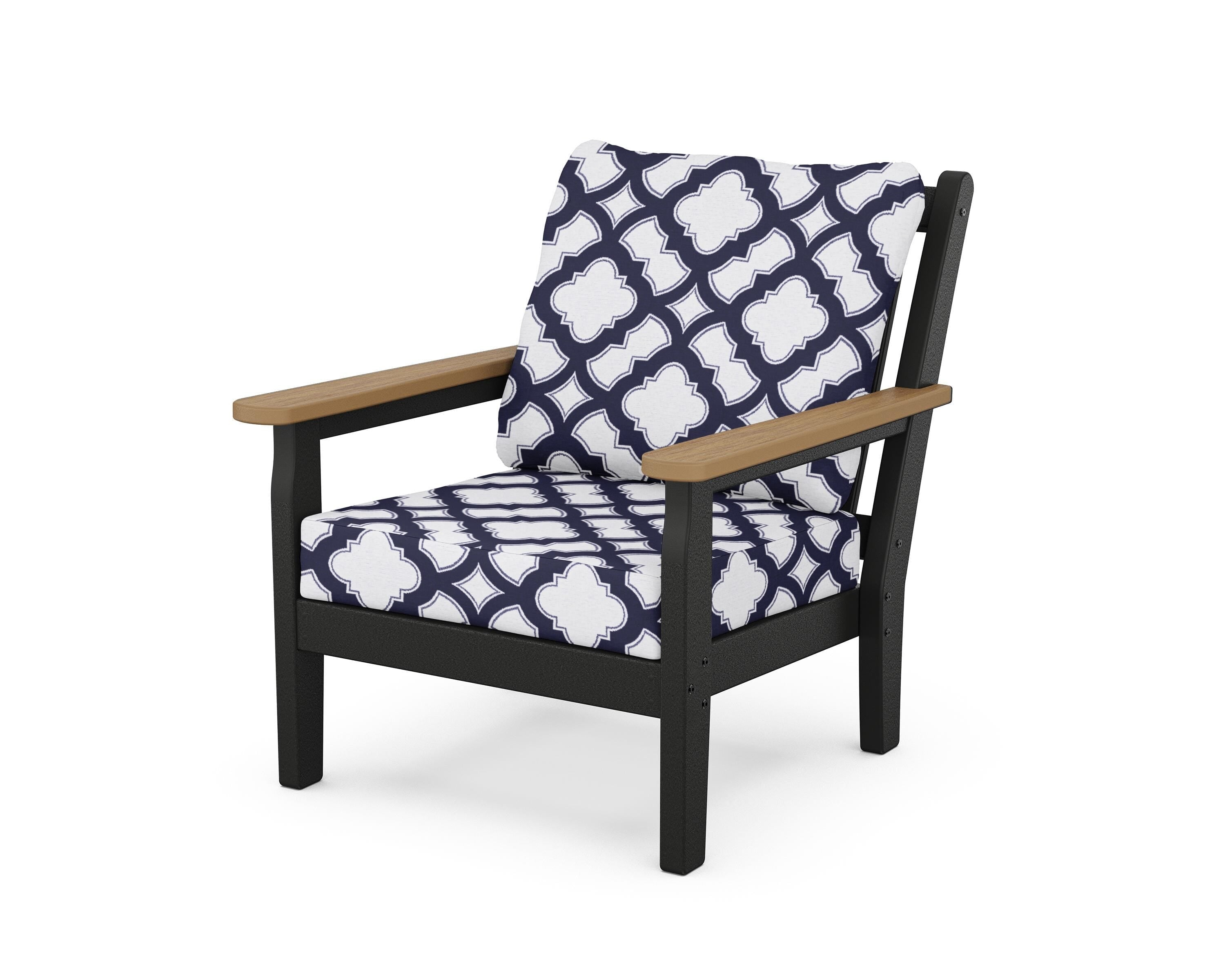 POLYWOOD® Chippendale Deep Seating Chair in Black / Natural / Trellis Navy