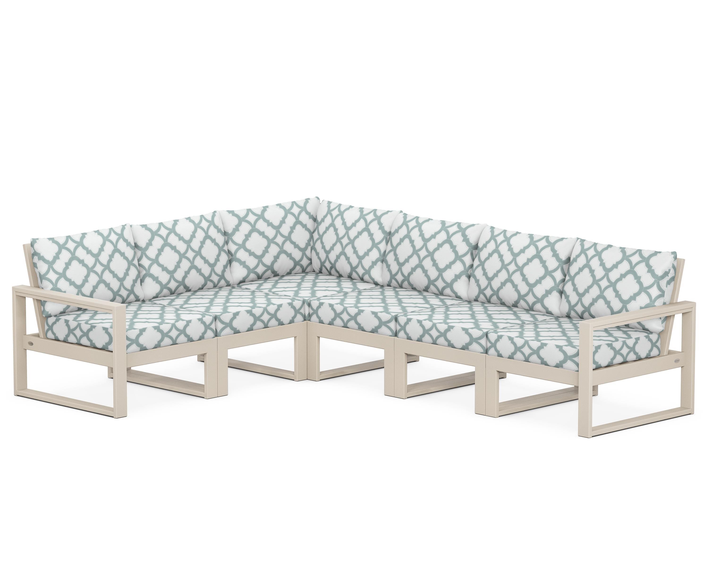 POLYWOOD® EDGE 6-Piece Modular Deep Seating Set in Sand / Trellis Glacier Spa