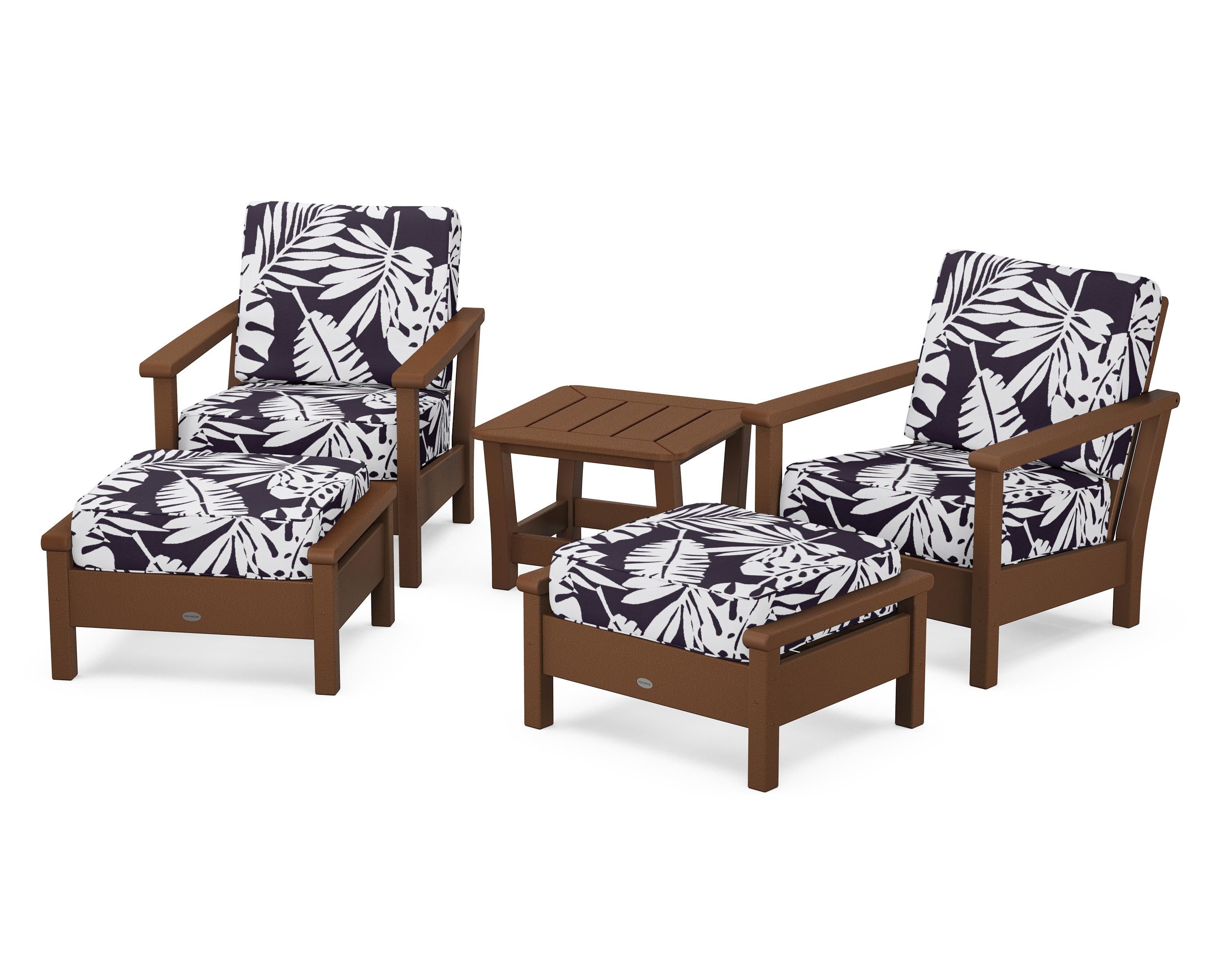 POLYWOOD® Harbour 5-Piece Deep Seating Chair Set in Teak / Leaf Navy