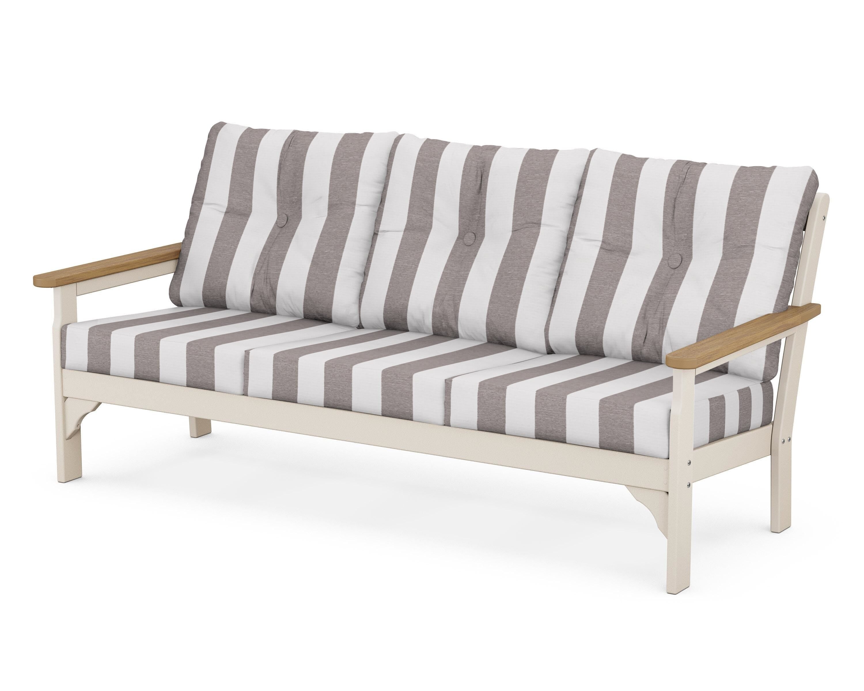 POLYWOOD® Vineyard Deep Seating Sofa in Sand / Natural / Cabana Stripe Grey Mist