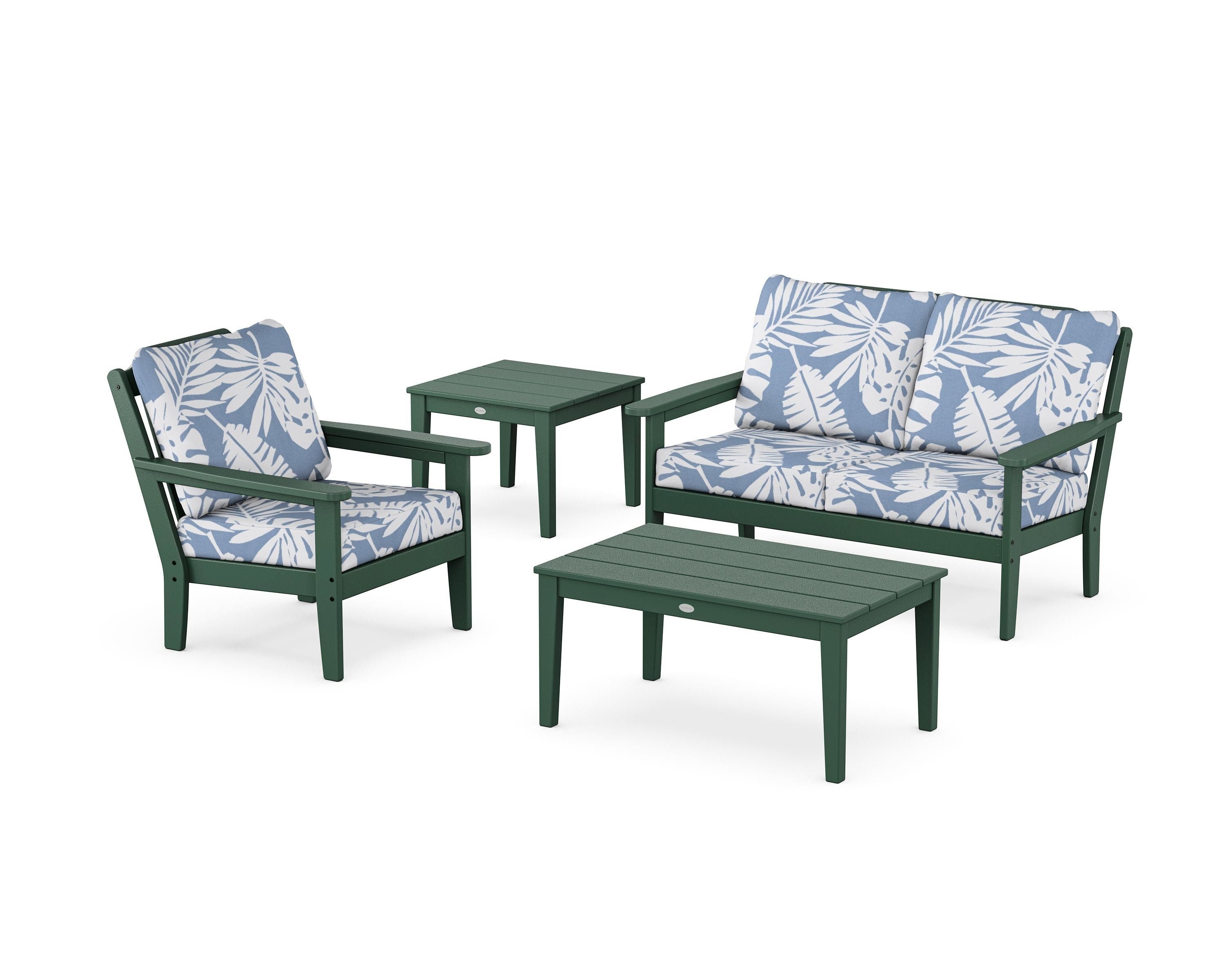 Country Living Wovendale 4-Piece Deep Seating Set in Green / Leaf Sky Blue