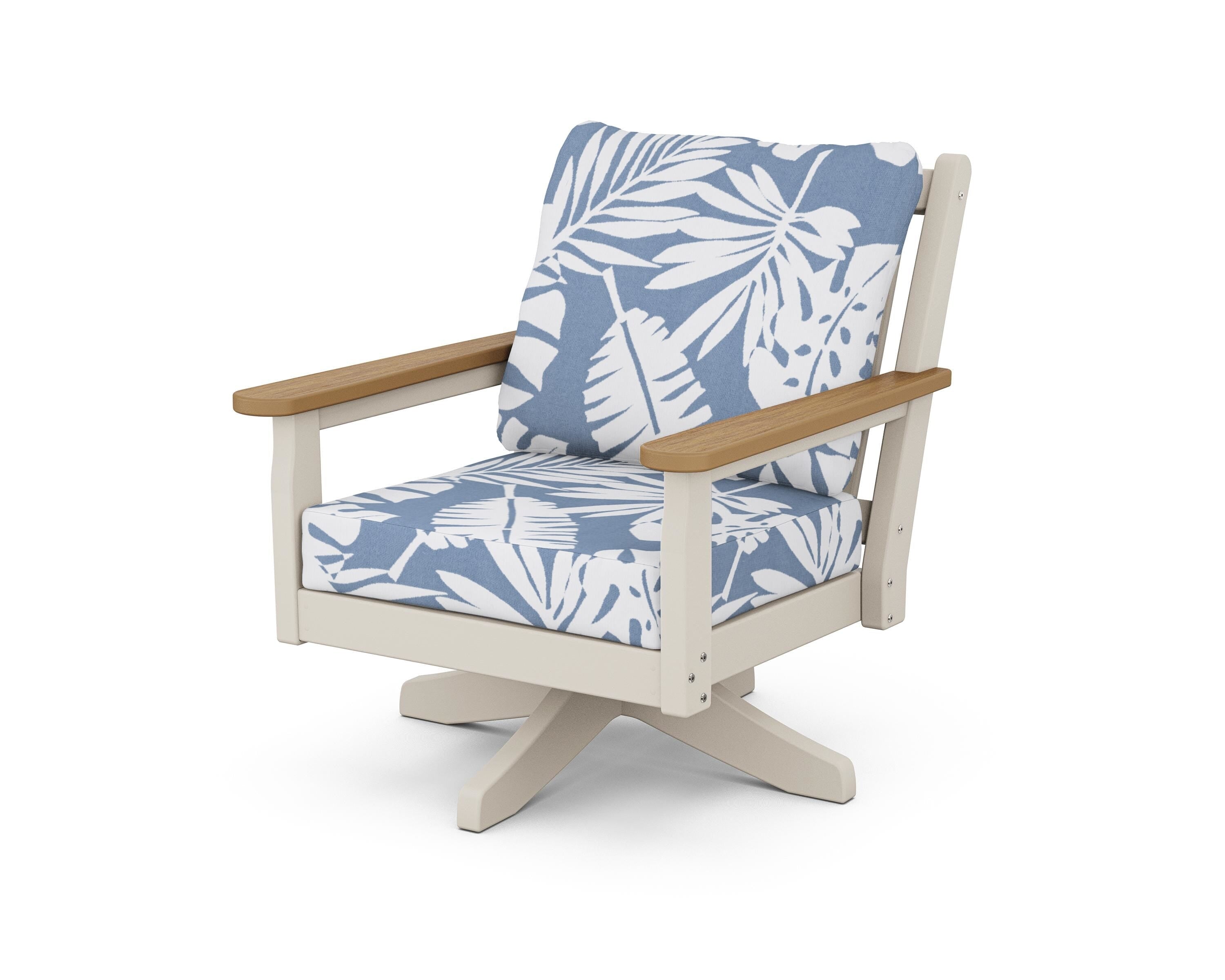 POLYWOOD® Chippendale Deep Seating Swivel Chair in Sand / Natural / Leaf Sky Blue