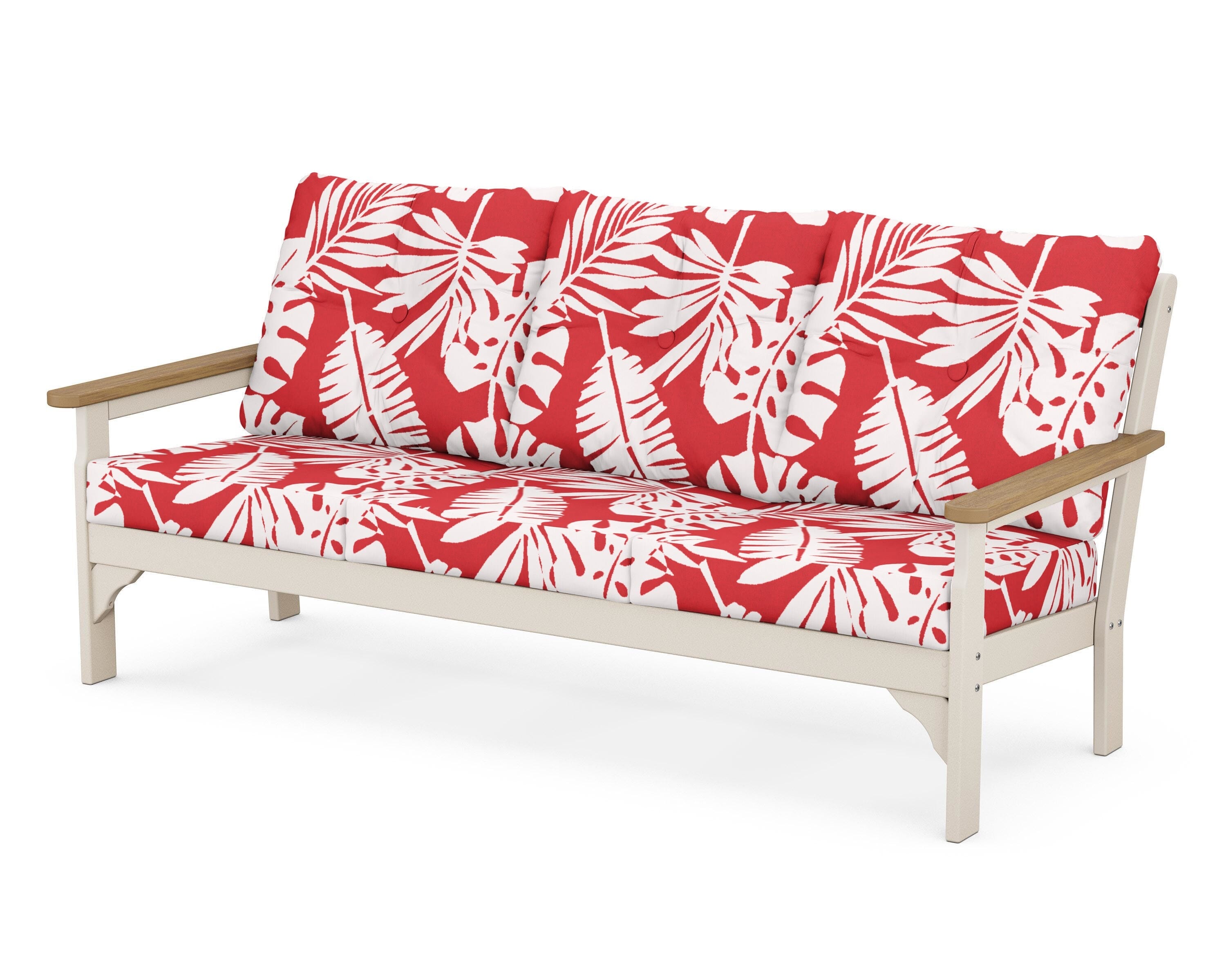 POLYWOOD® Vineyard Deep Seating Sofa in Sand / Natural / Leaf Crimson
