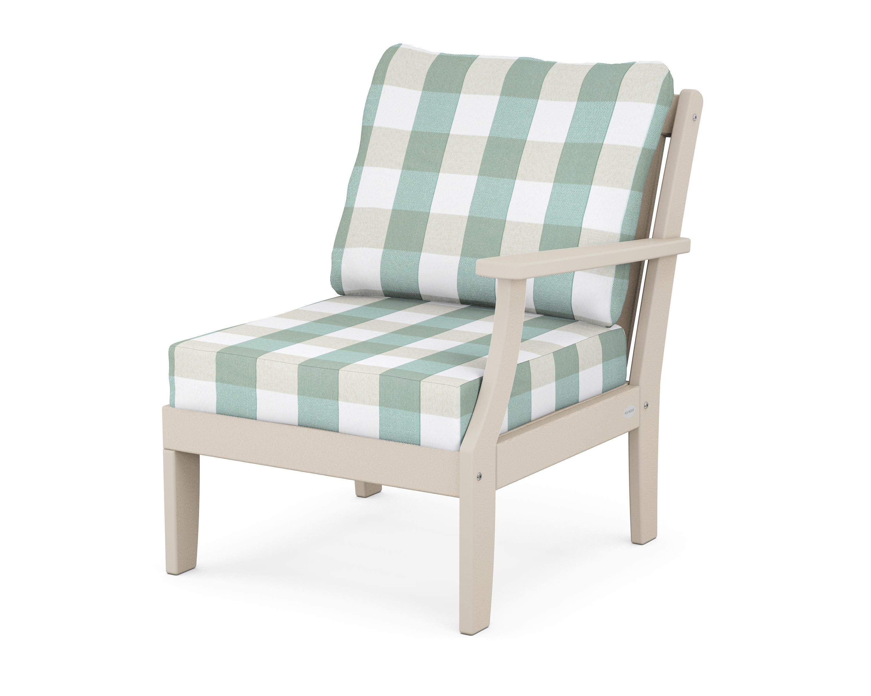 POLYWOOD® Braxton Modular Right Arm Chair in Sand / Buffalo Plaid Glacier Spa