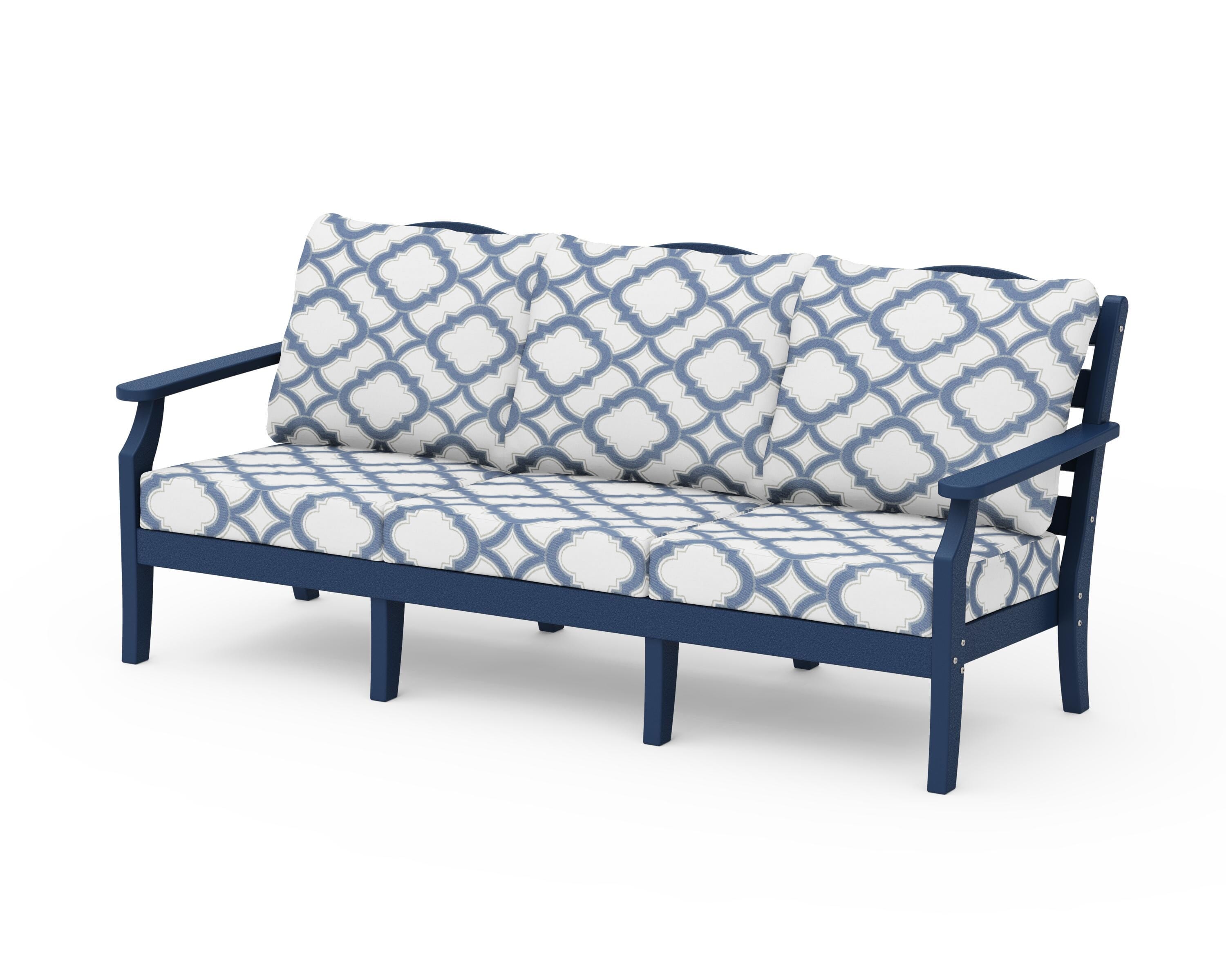 Draper James™ by POLYWOOD® Savannah Deep Seating Sofa in Navy / Trellis Sky Blue