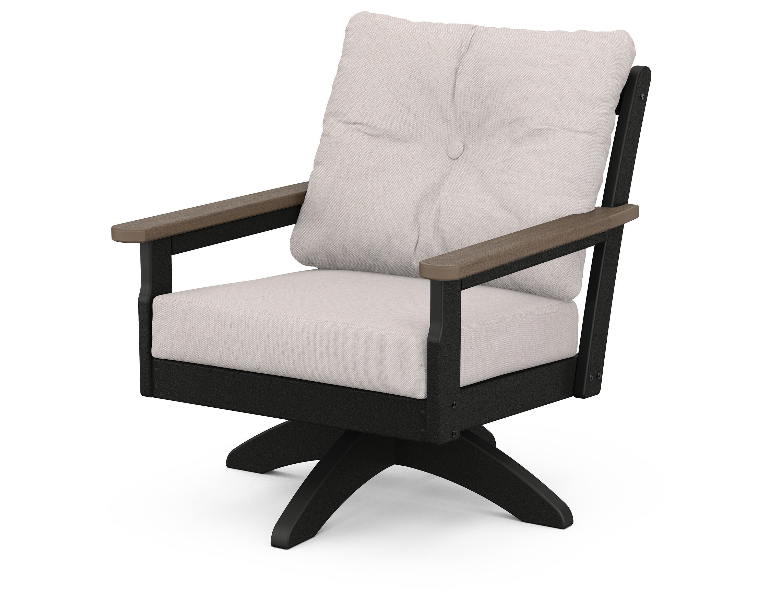 POLYWOOD® Vineyard Deep Seating Swivel Chair in Black / Kona / Dune Burlap