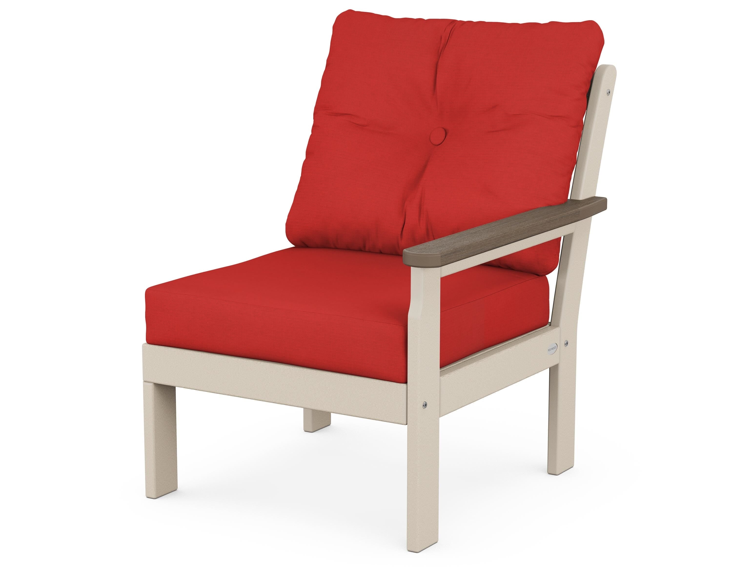 POLYWOOD® Vineyard Modular Right Arm Chair in Sand / Kona / Crimson Linen