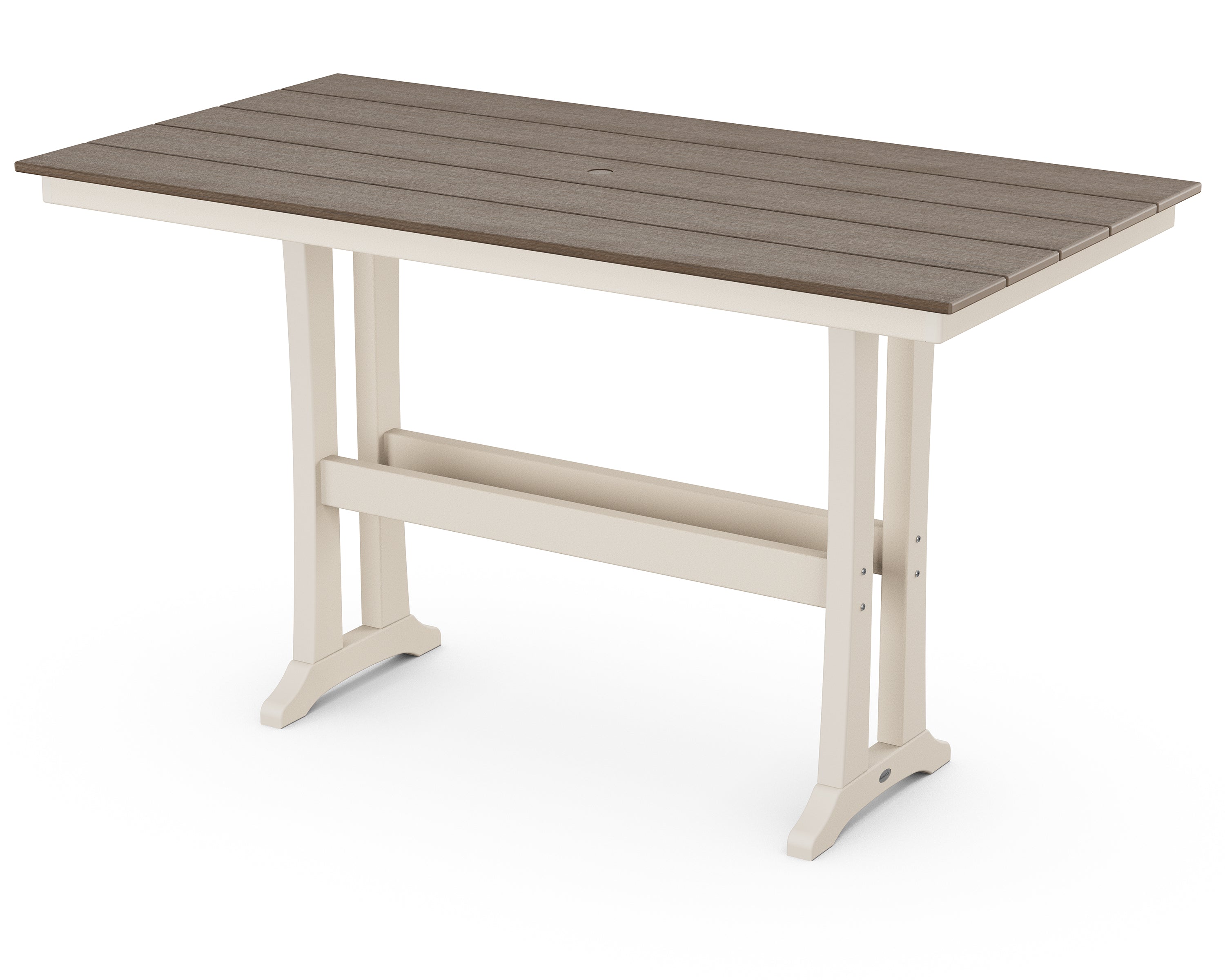 POLYWOOD® Farmhouse Trestle 37" x 72" Bar Table in Sand / Kona