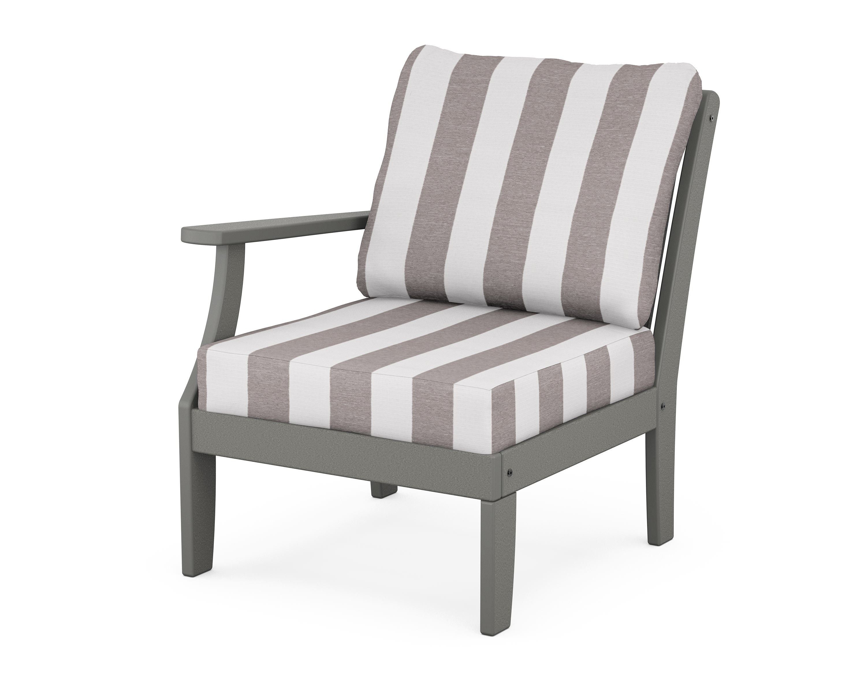 POLYWOOD® Braxton Modular Left Arm Chair in Slate Grey / Cabana Stripe Grey Mist