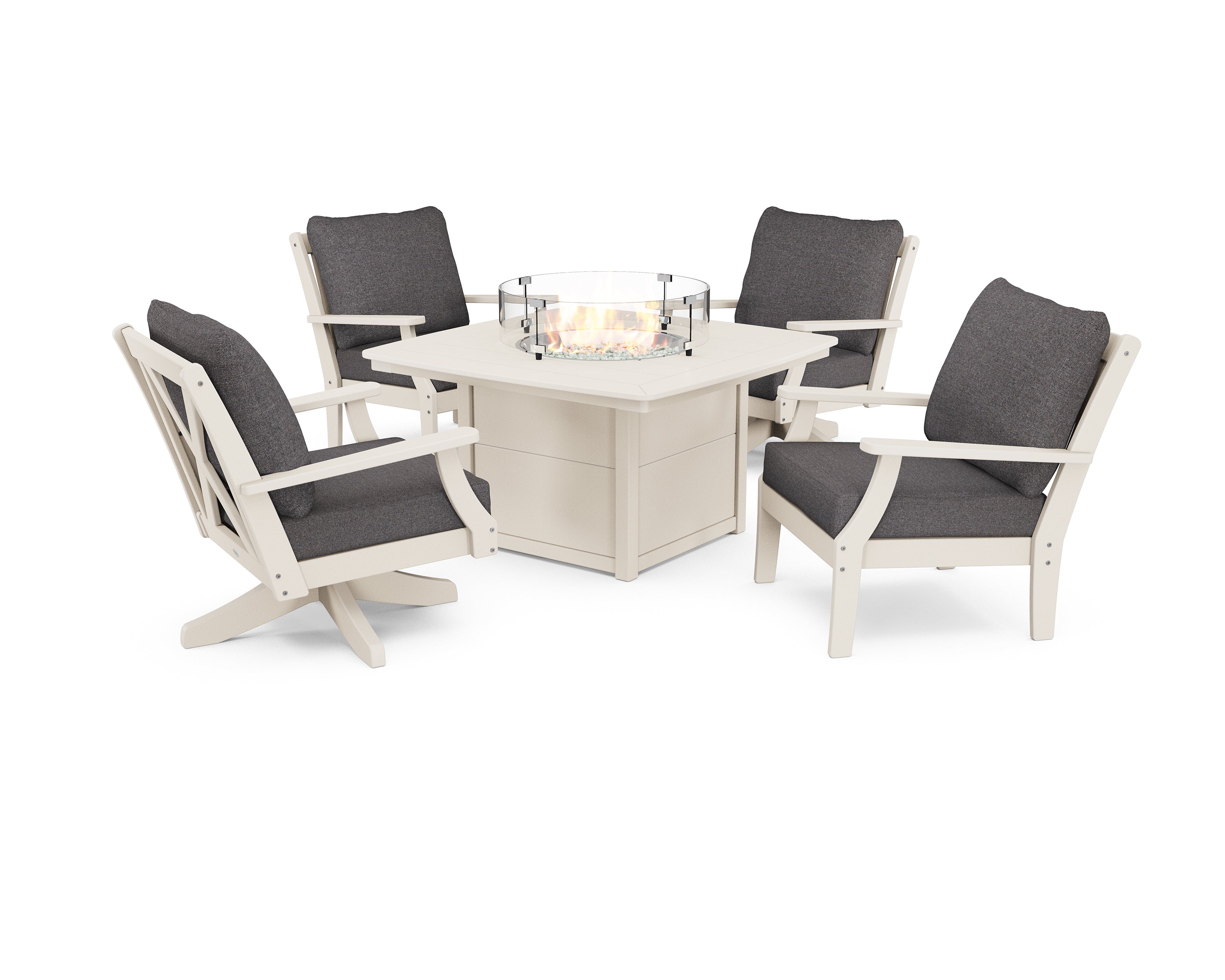 POLYWOOD® Braxton 5-Piece Deep Seating Set with Fire Table in Sand / Ash Charcoal