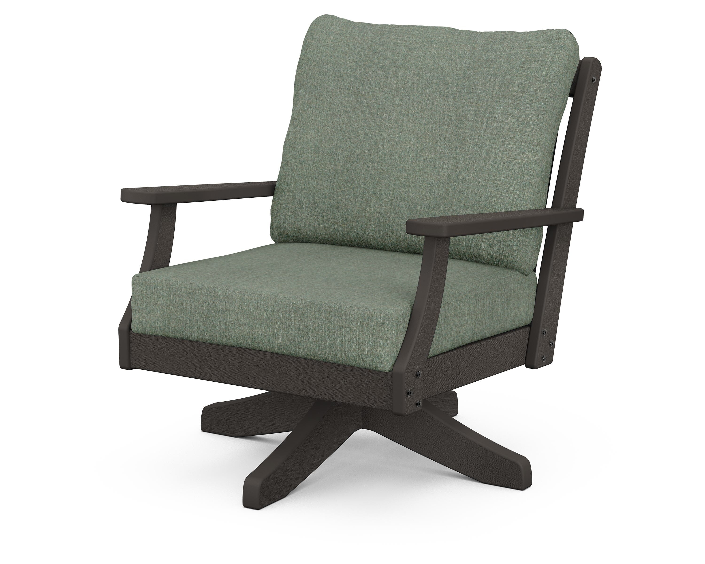 POLYWOOD® Braxton Deep Seating Swivel Chair in Vintage Coffee / Cast Sage