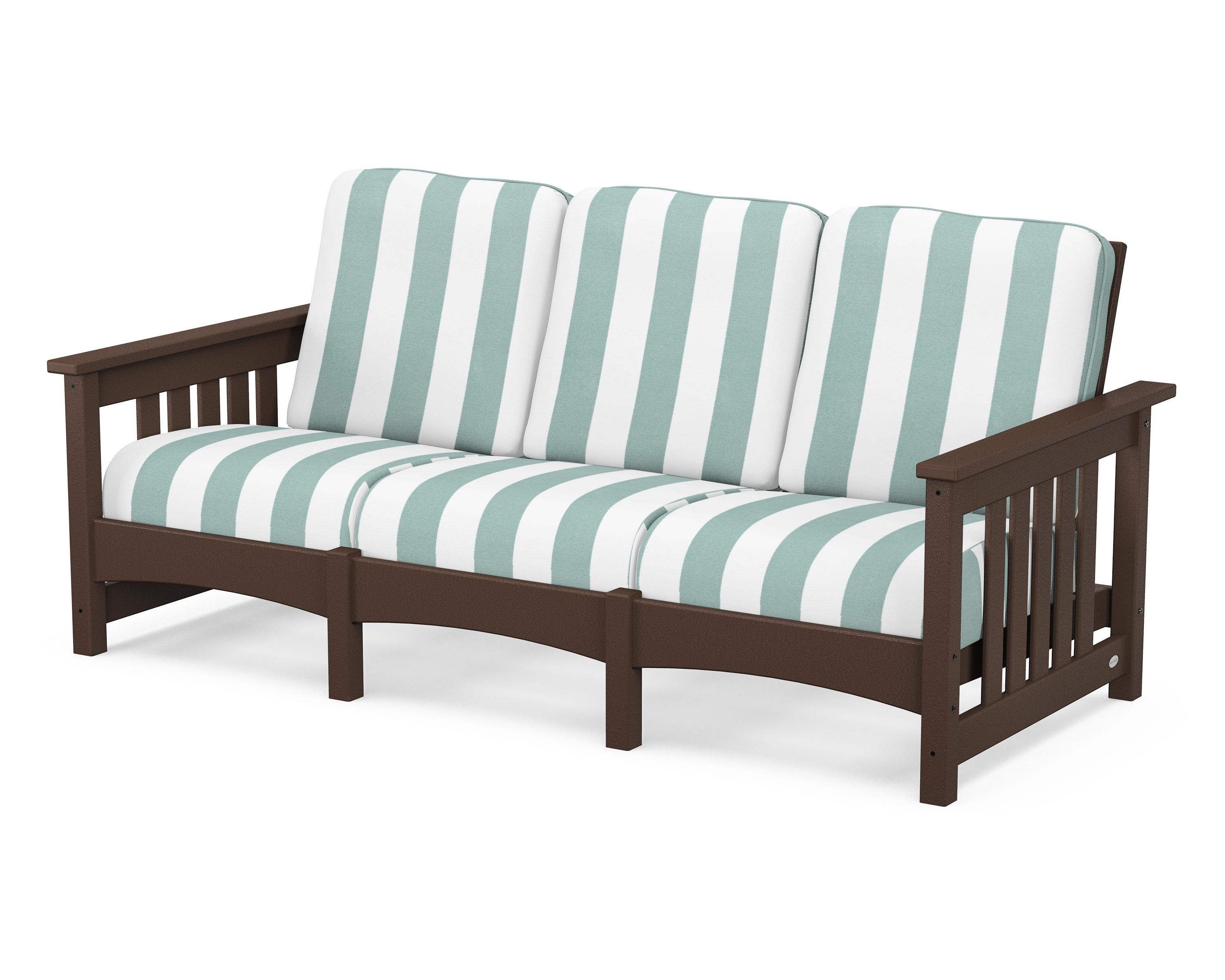 POLYWOOD® Club Mission Sofa in Mahogany / Cabana Stripe Glacier Spa