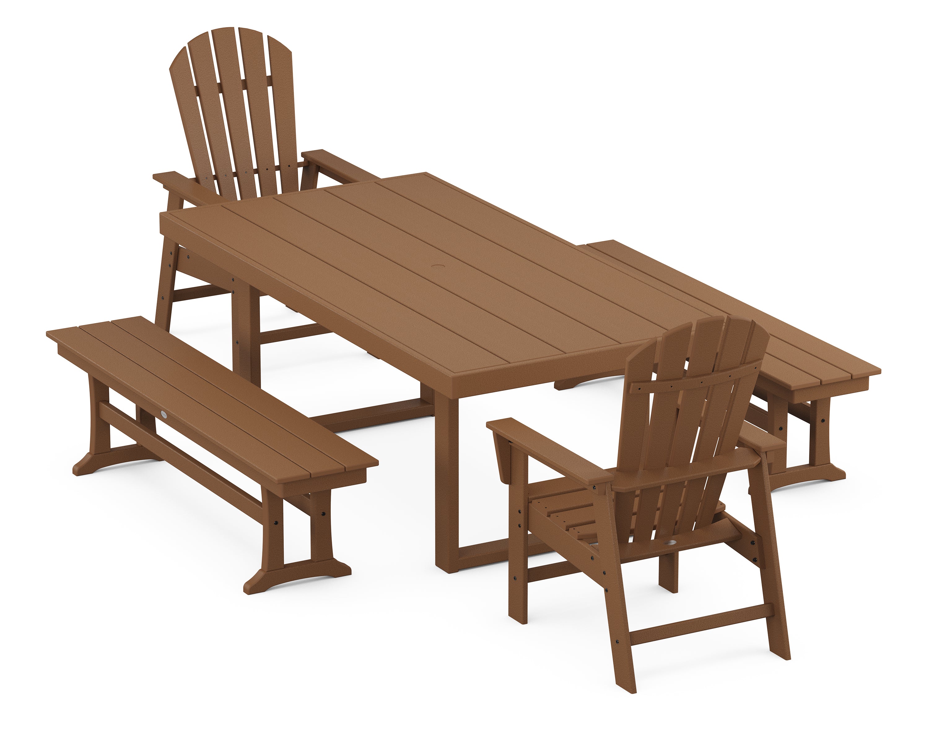 POLYWOOD® South Beach 5-Piece Dining Set with Benches in Teak