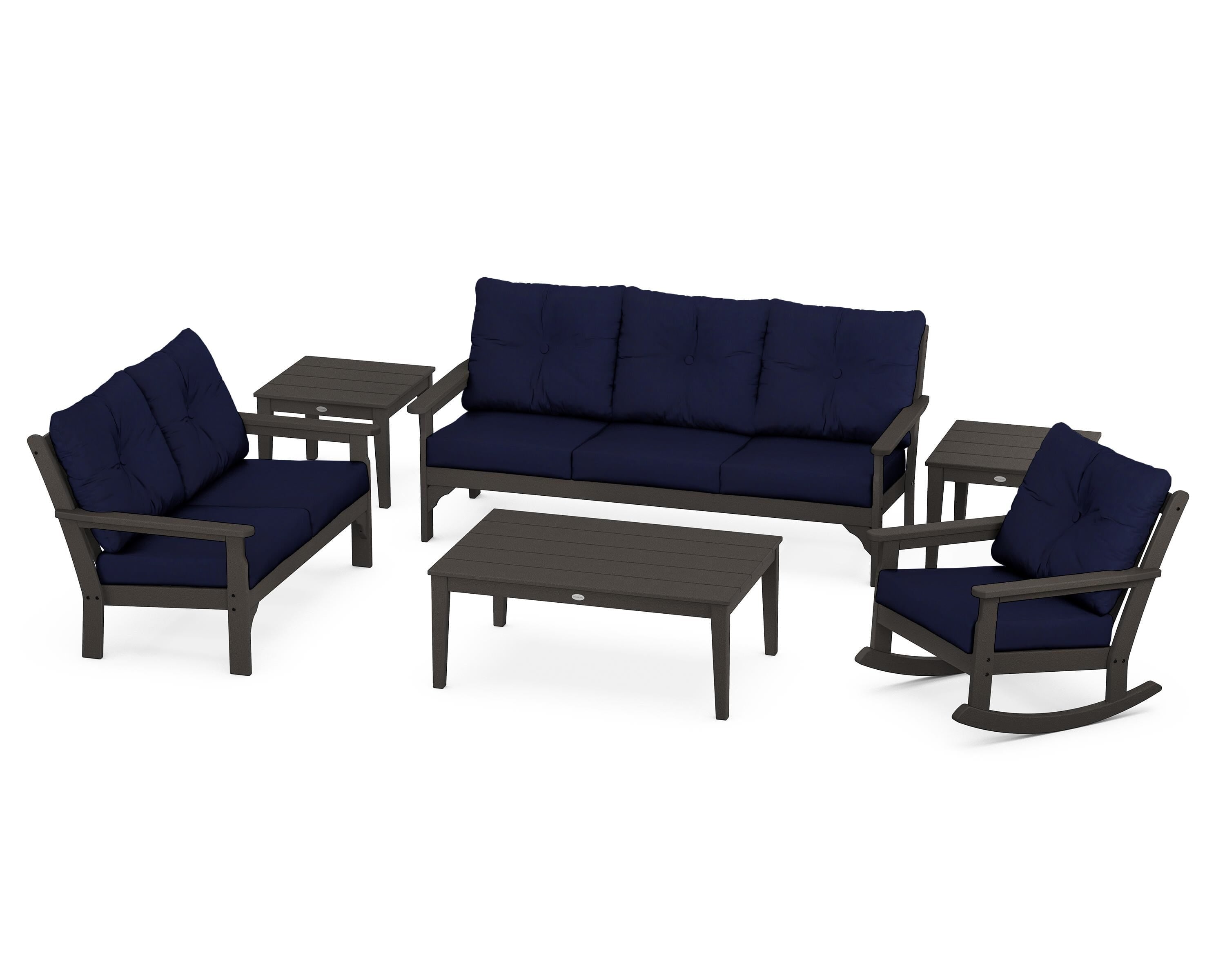 POLYWOOD® Vineyard 6-Piece Deep Seating Set in Vintage Coffee / Navy