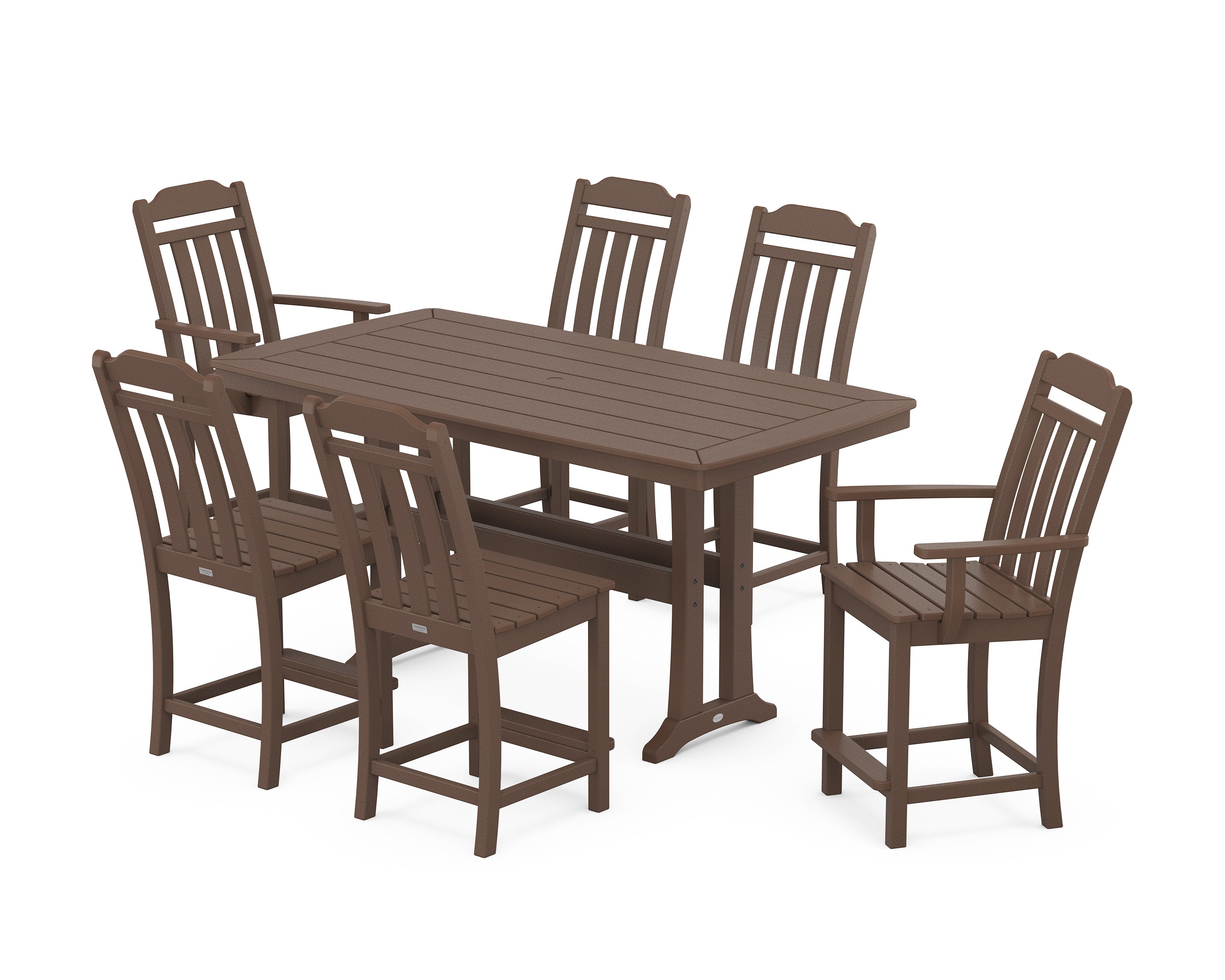 Country Living Cottage 7-Piece Counter Set with Trestle Legs in Mahogany