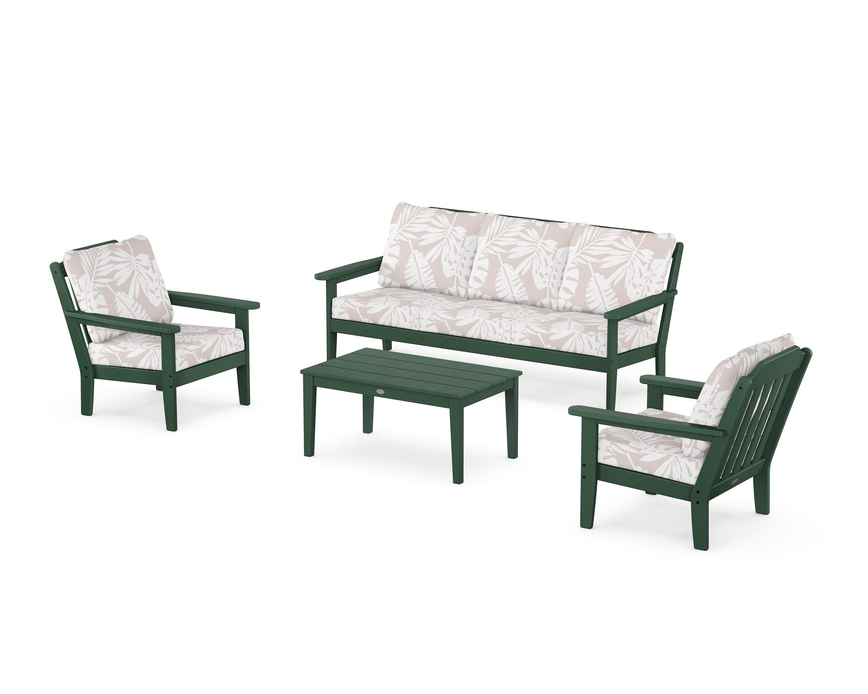 Country Living Cottage 4-Piece Deep Seating Set with Sofa in Green / Leaf Dune Burlap