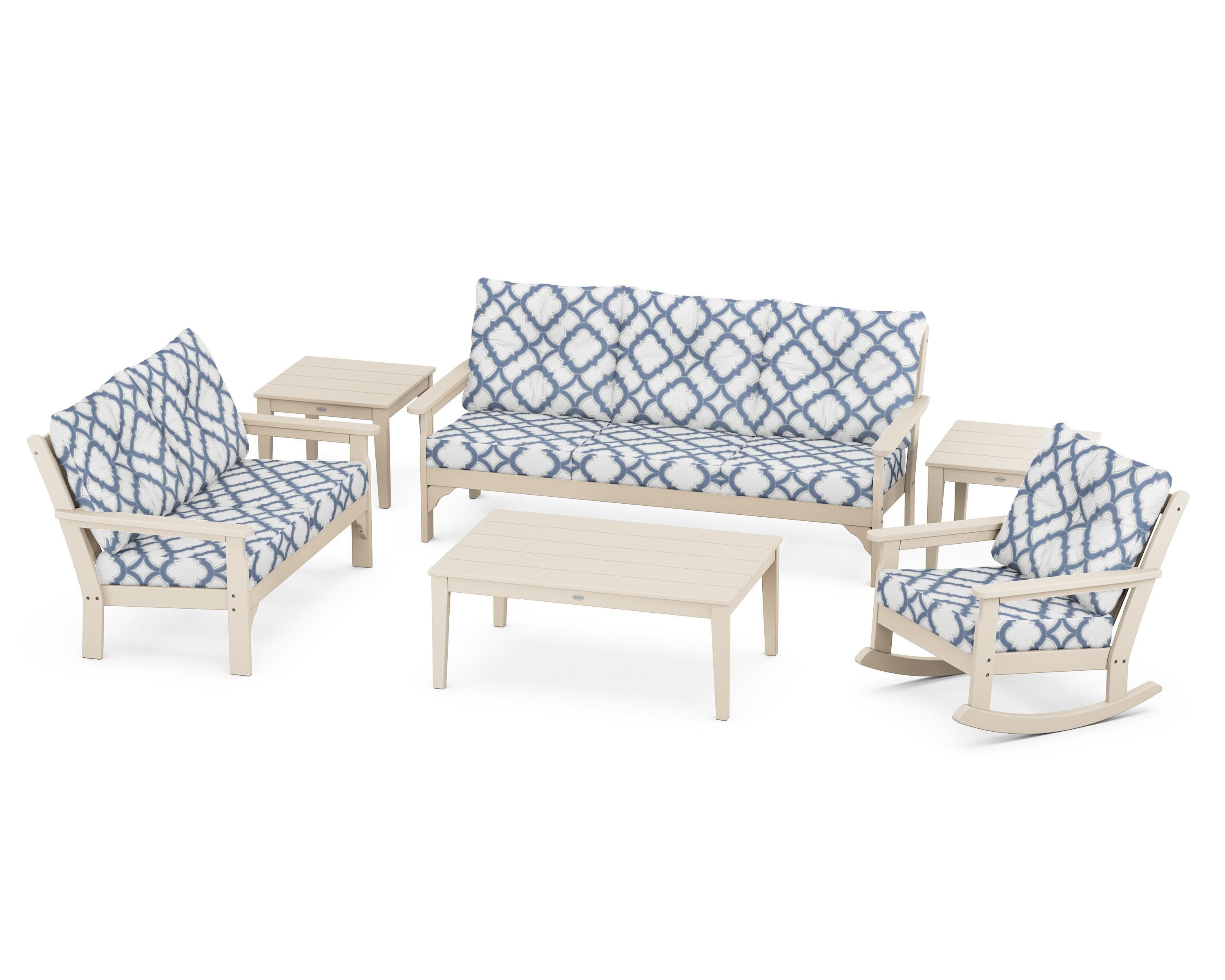 POLYWOOD® Vineyard 6-Piece Deep Seating Set in Sand / Trellis Sky Blue
